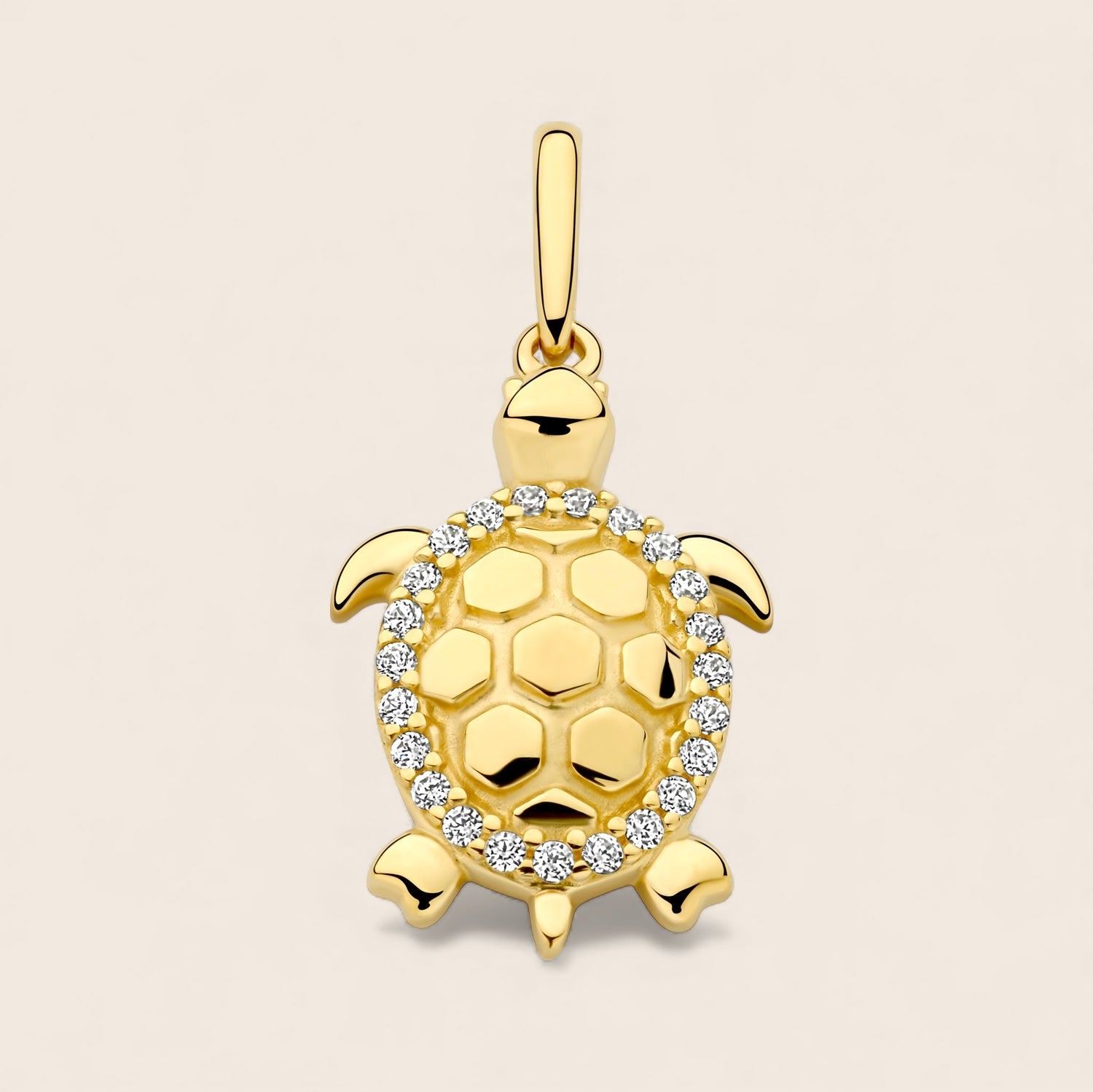585 gold turtle pendant, symbol of protection and wisdom, with 22 cubic zirconia stones, with or without chain.