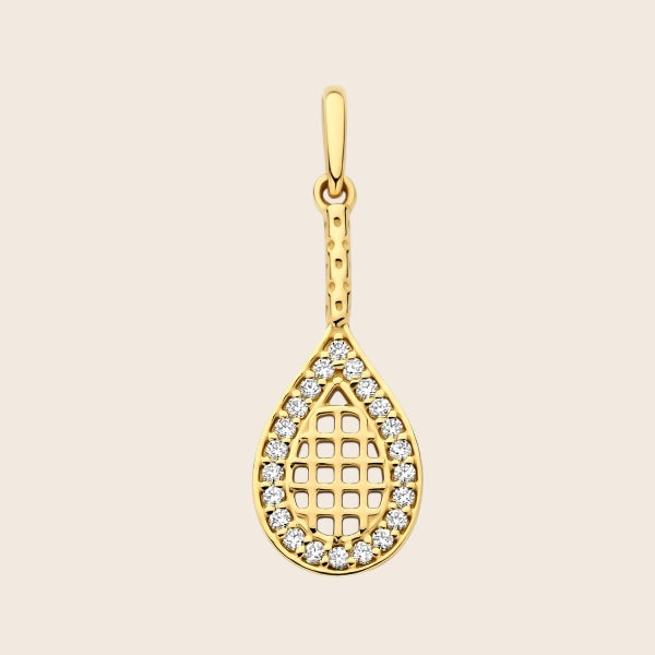 585 gold tennis racket pendant with 22 cubic zirconia - the ideal gift for tennis lovers - with or without chain