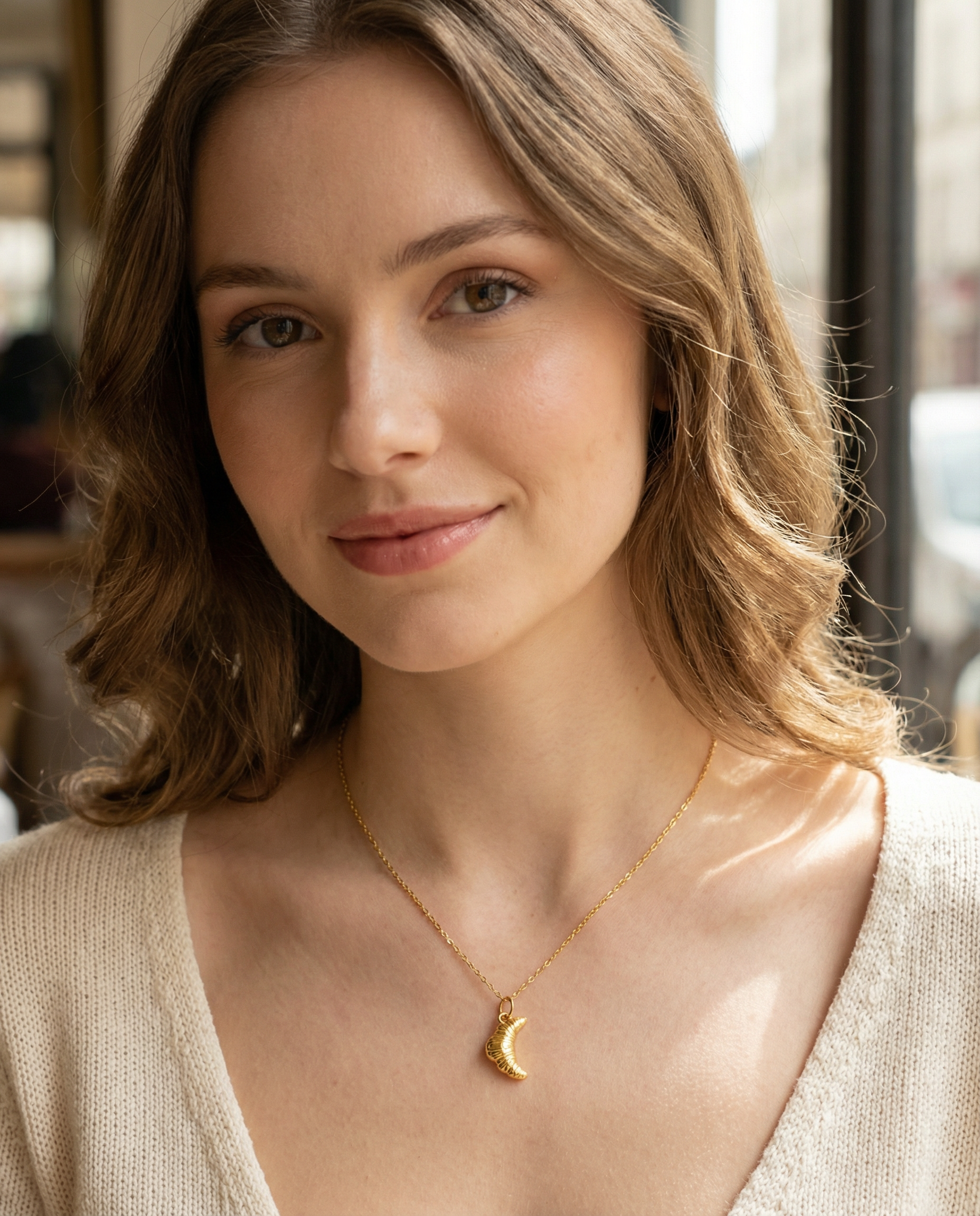 Croissant Anhänger Halskette aus 925 Silber 18K vergoldet