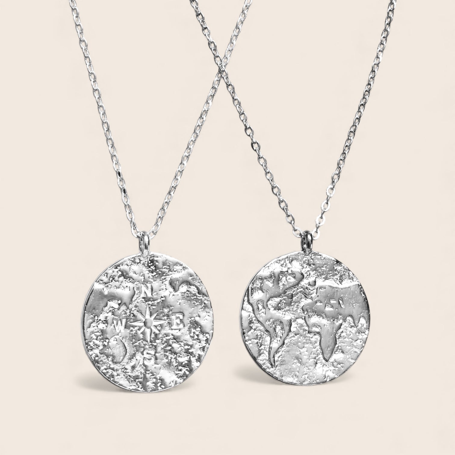 Runde Welt Gravur Münzen zweiseitige Travel-Lover Halskette 925 Silber 18K vergoldet - NINASIA