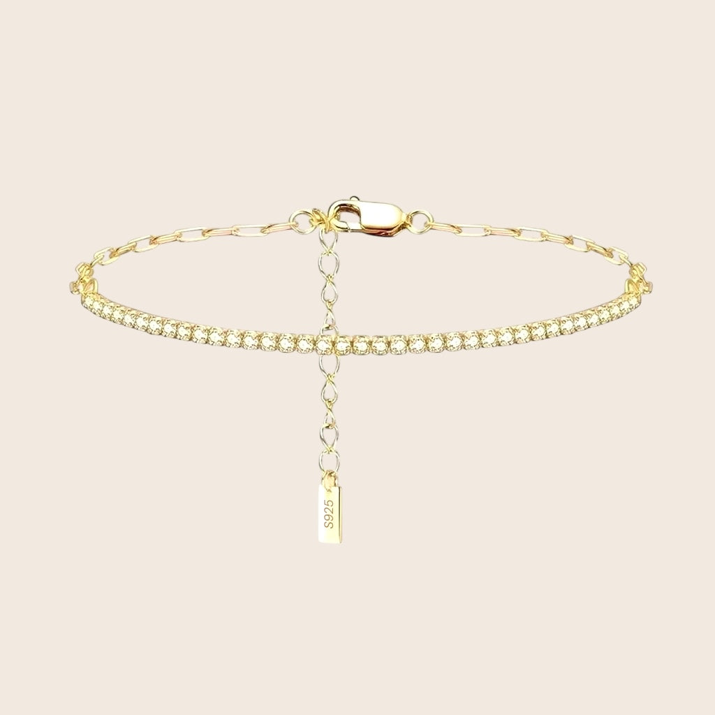 Elegantes Tennisarmband mit Zirkonias Diamanten-Inlay - aus 925er Silber 14K vergoldet