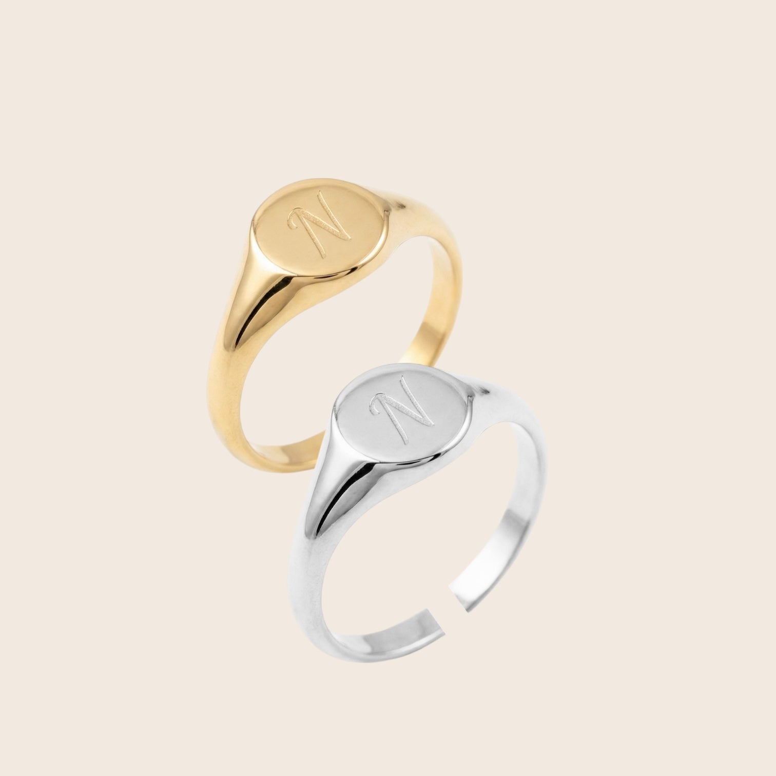 Personalized signet ring with engraving – 925 silver and 18K gold-plated silver – initials, symbols and more