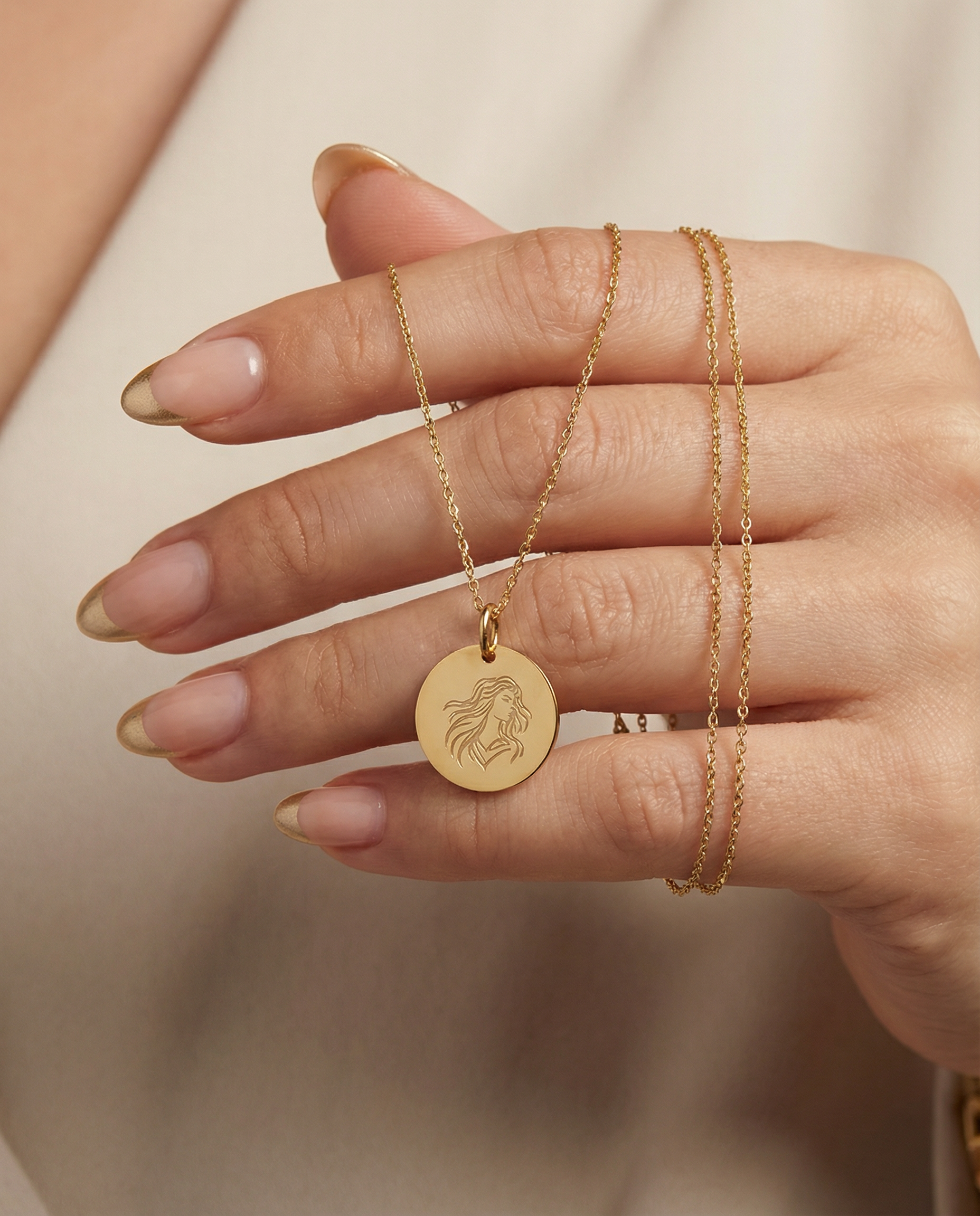 Personalized double-sided necklace – Engraved zodiac sign & initial necklace made of 925 silver 18K gold-plated