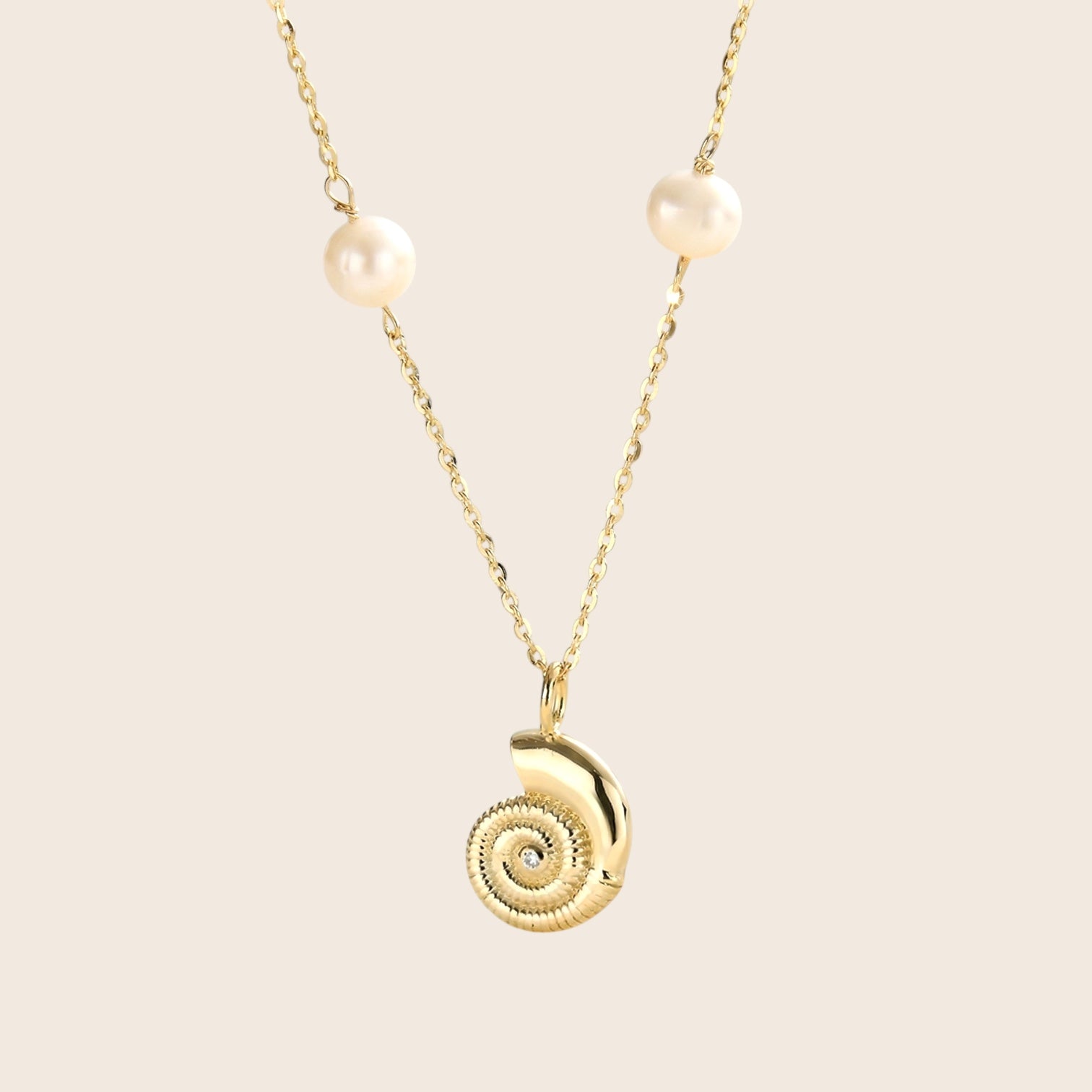 Muschel Anhänger mit Süßwasserperle Halskette – 925 Silber 14K vergoldet