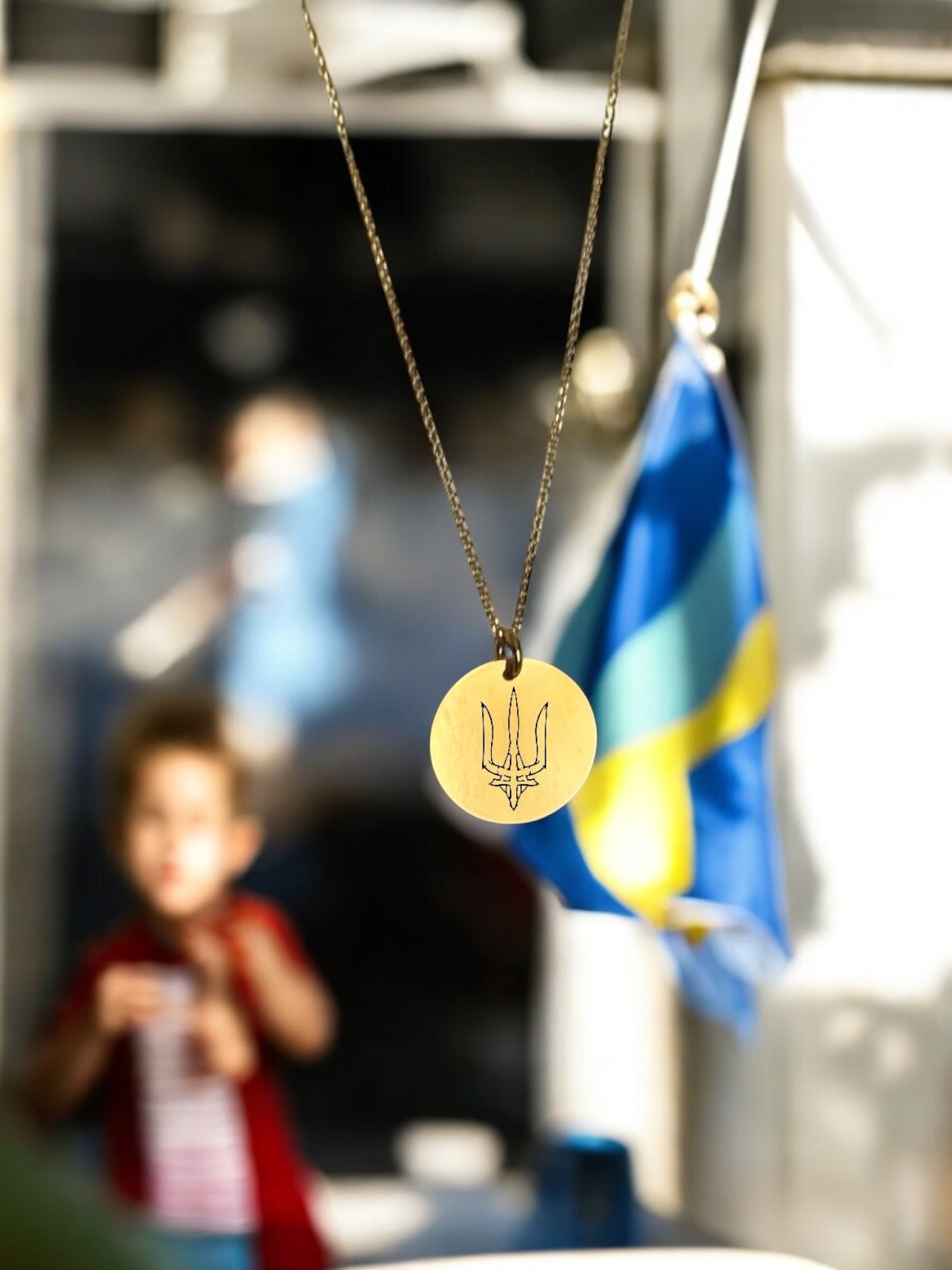 Heimat Schmuck - ukrainische Wappen - der Tryzub (Dreizack) - Halskette aus 925 Silber 18K vergoldet