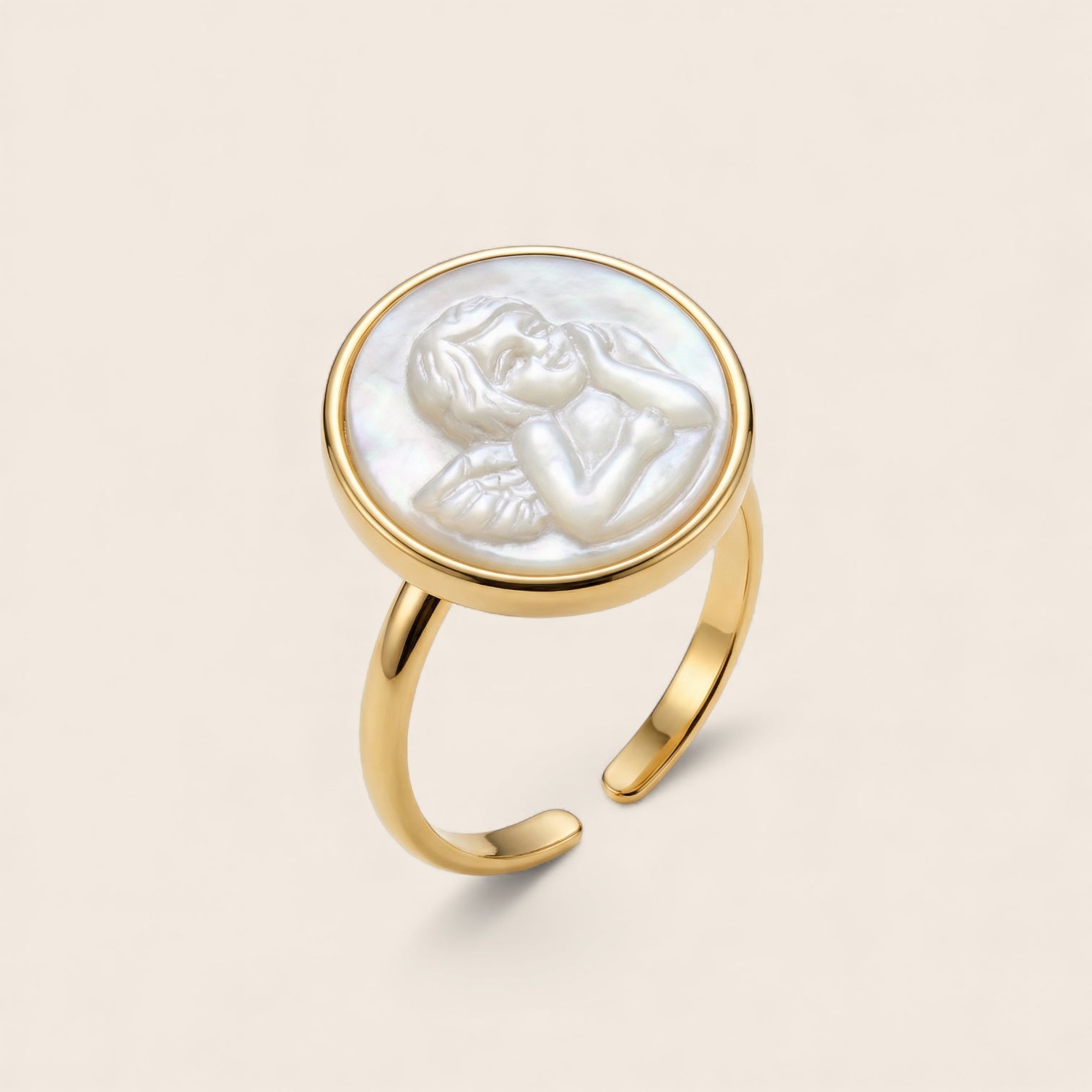 Angel pearl ring made of 925 silver 18K gold-plated