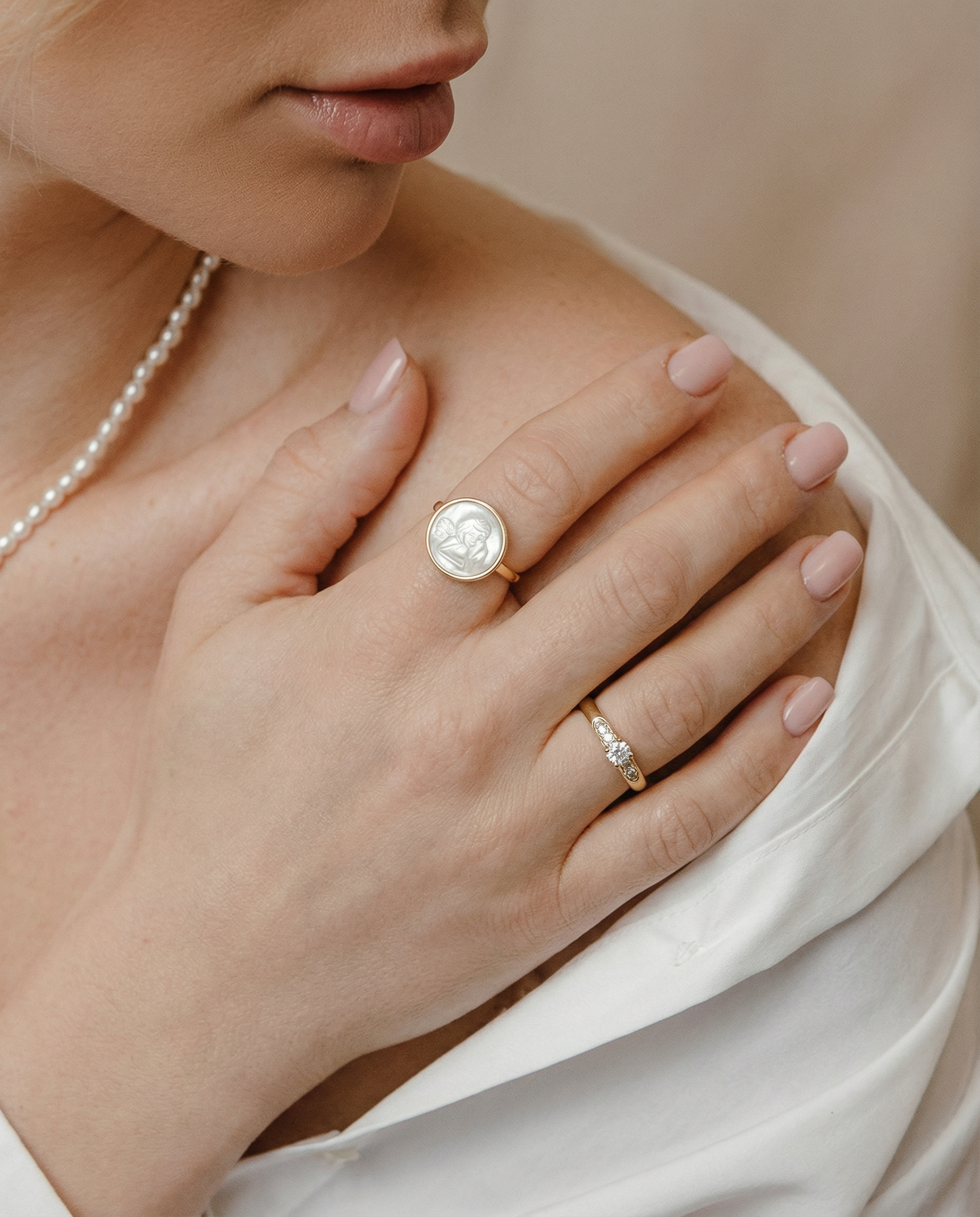 Engel Perle Ring aus 925 Silber 18K vergoldet - NINASIA