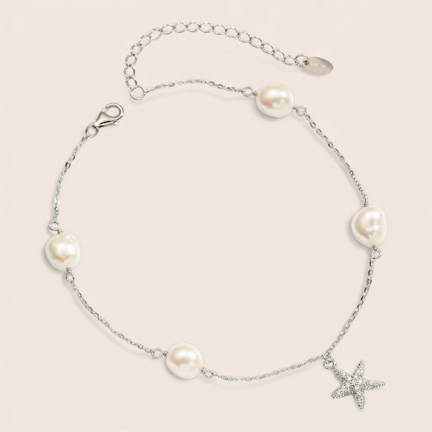 Fußkette mit Seesternen und echten Süßwasserperlen – 925 Silber oder vergoldetes 925 Silber