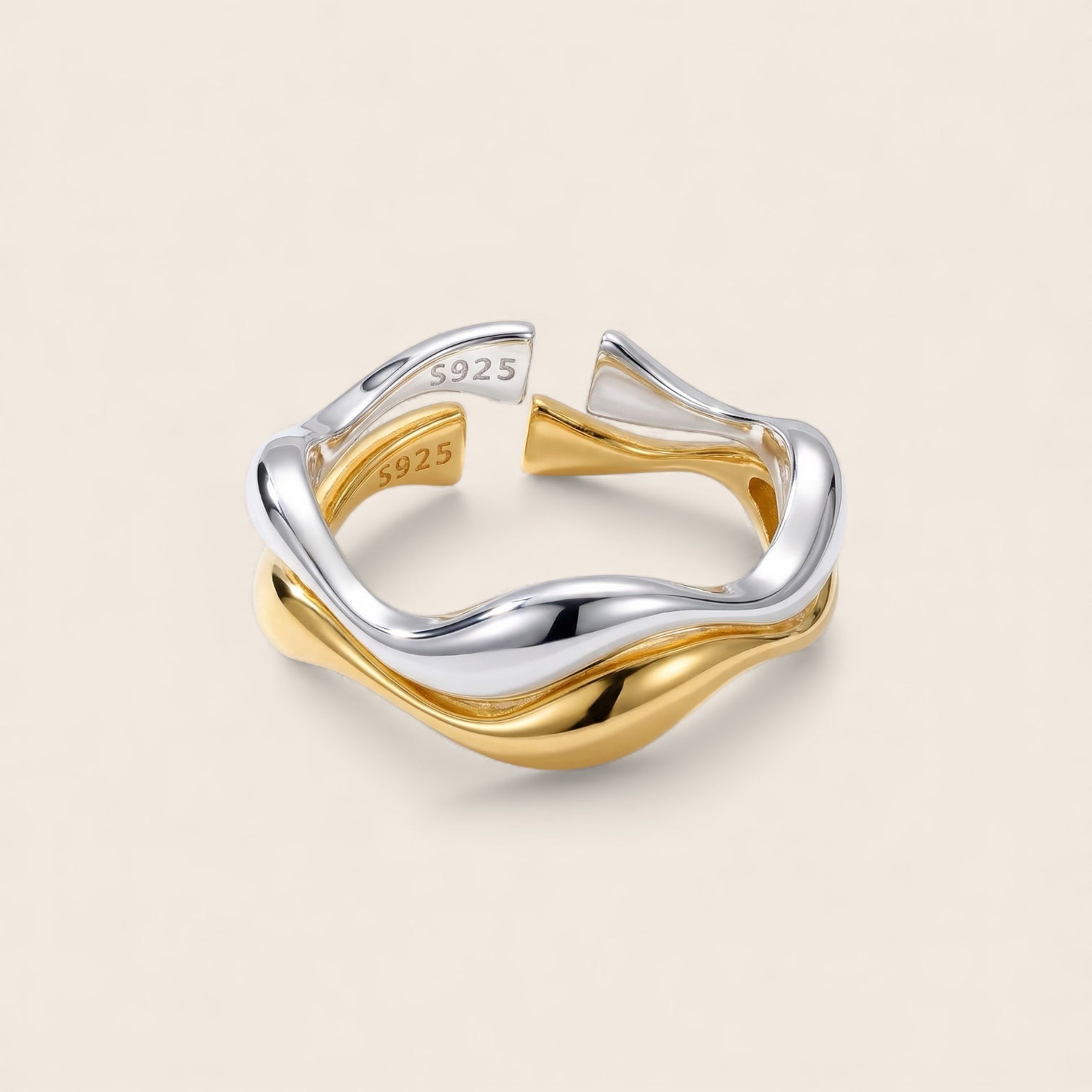 Minimalist swirl ring – wave ring adjustable in size made of 925 silver 18K gold-plated