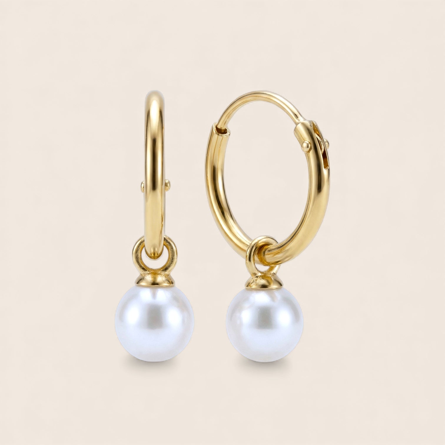 Mini Runde Creolen mit Perlen - Ohrringe aus 925er Sterling Silber 14K vergoldet