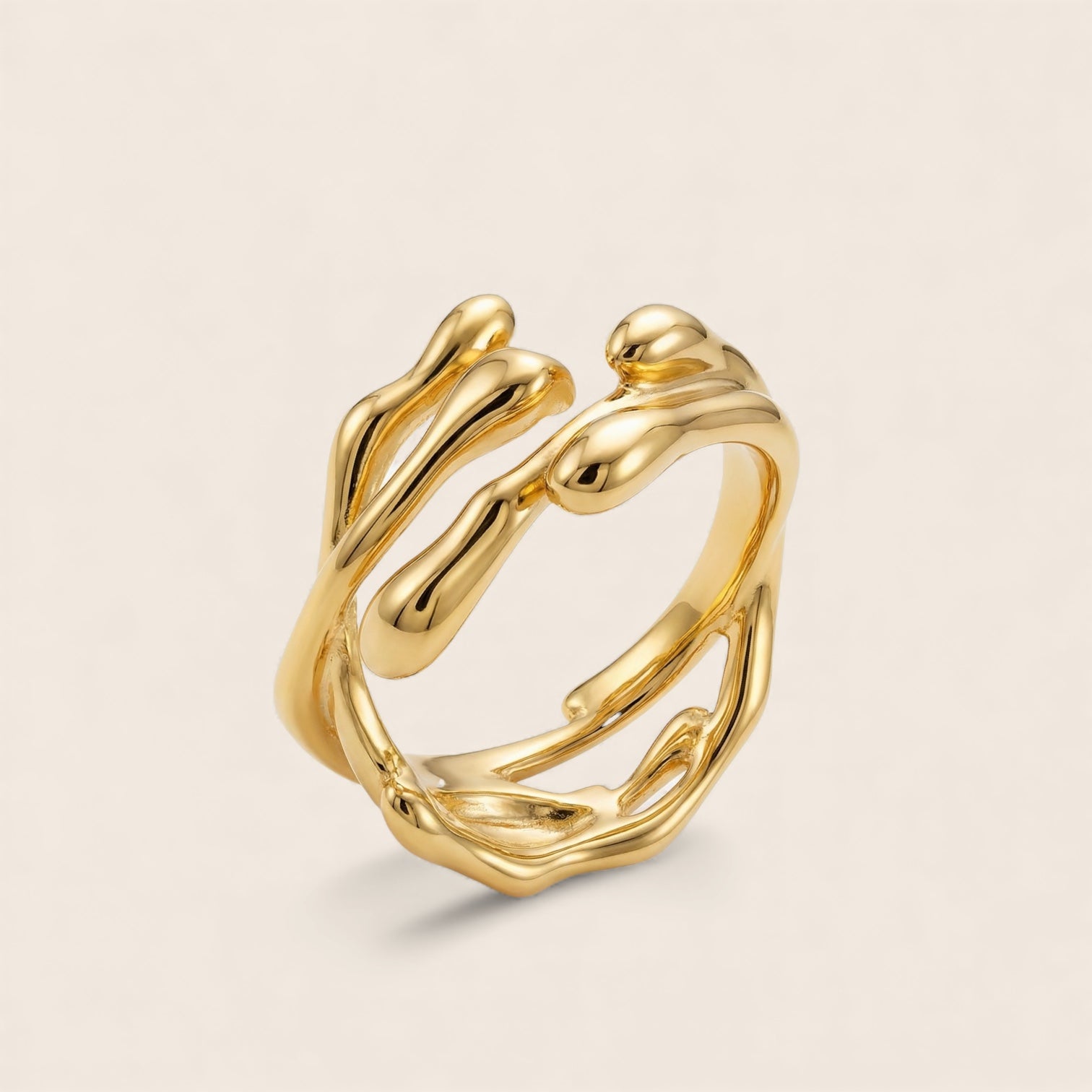 Hug - drop ring adjustable in size made of 925 silver 18K gold plated