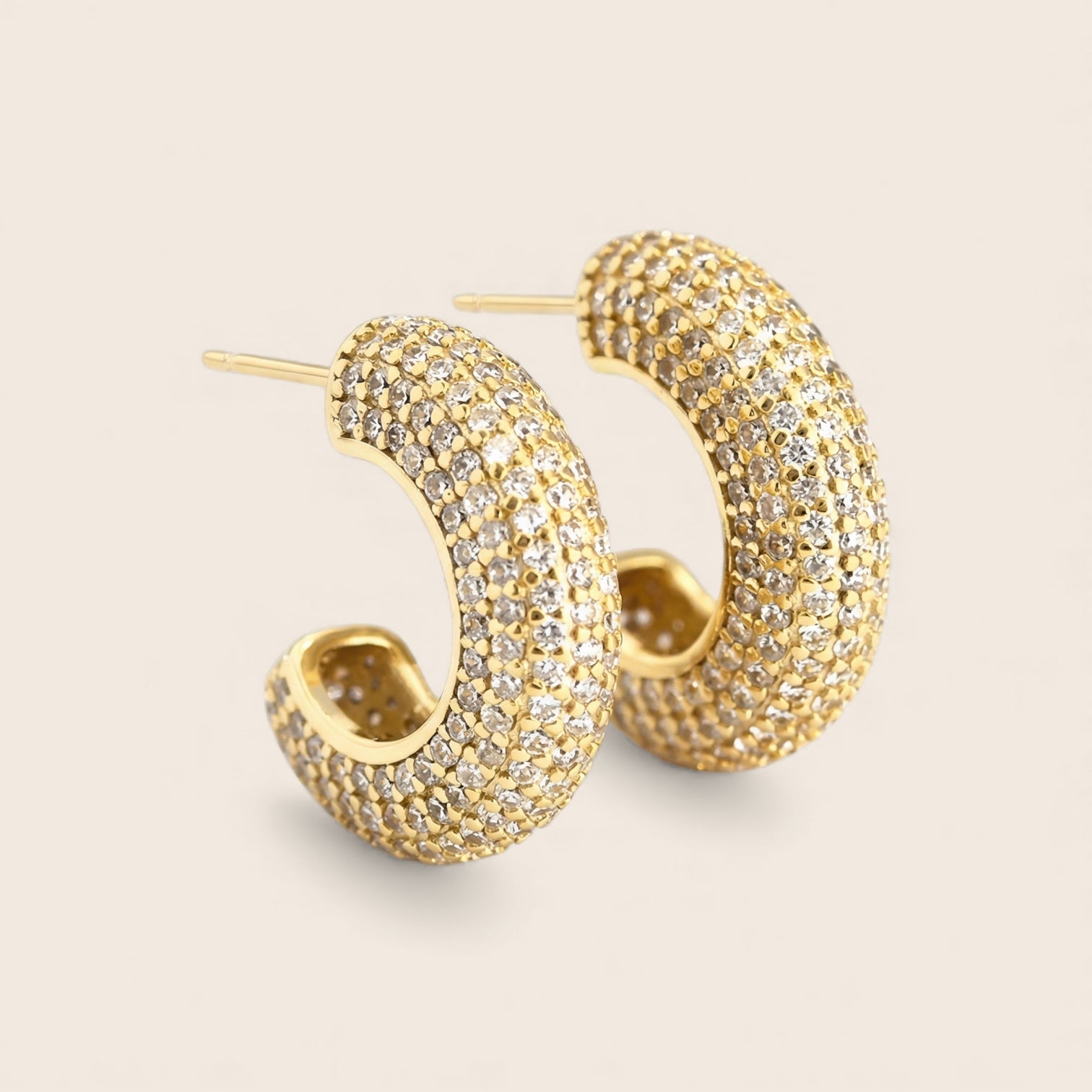 Round diamond inlay hoop earrings – radiant earrings made of 925 silver 14K gold-plated