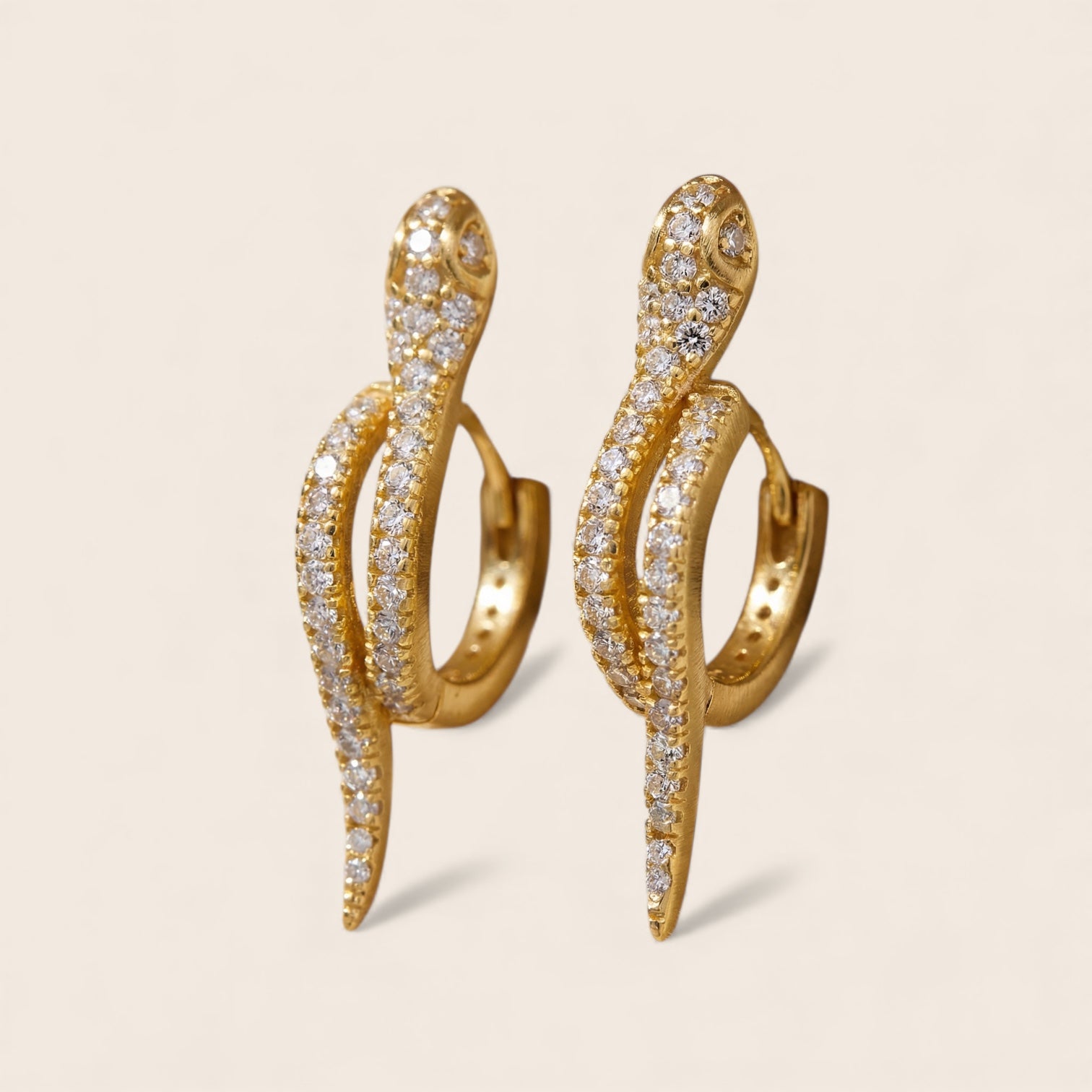 Snake earrings with sparkling zirconias – earrings made of 925 silver 14K gold-plated