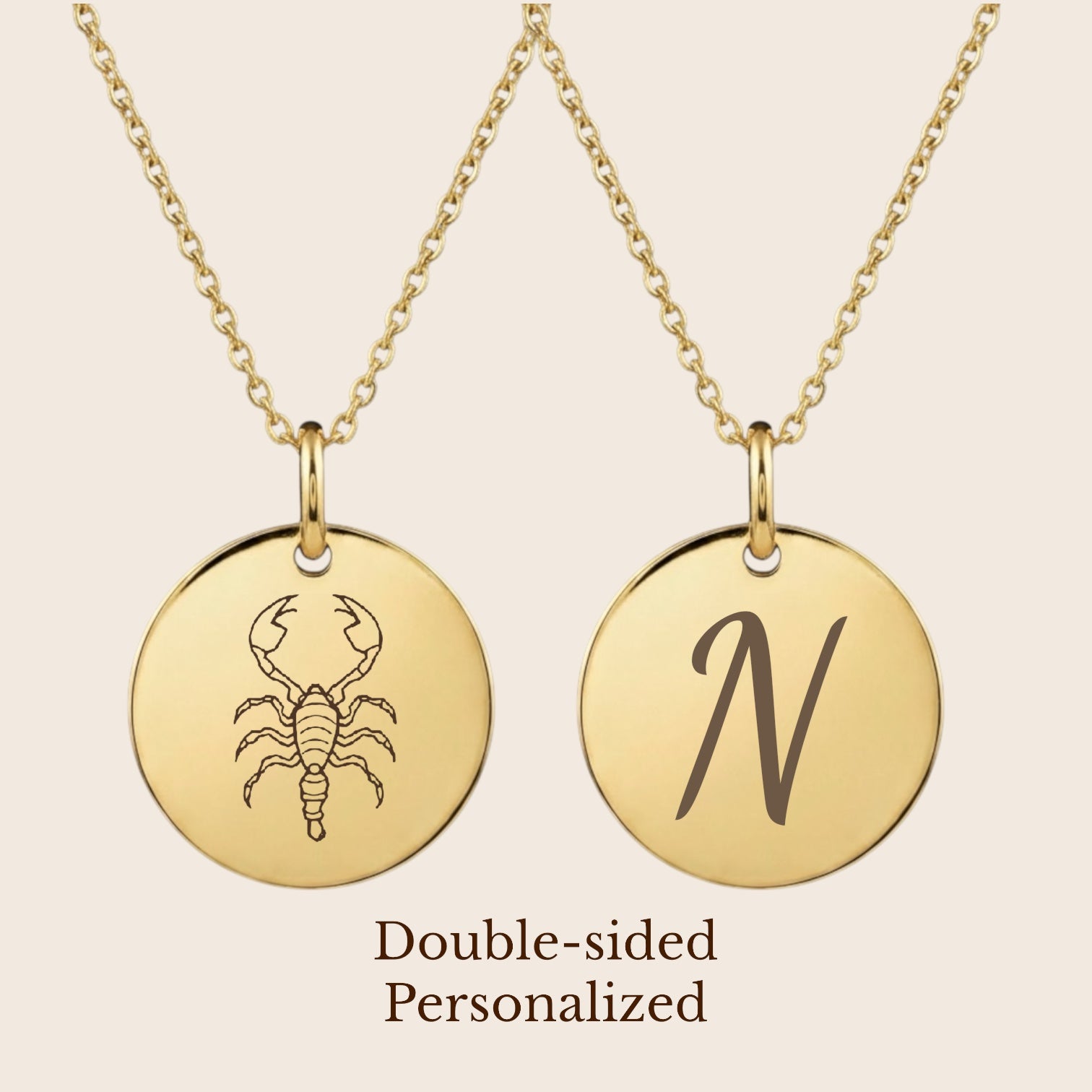 Personalisierte doppelseitige Halskette – Gravierte Sternzeichen- & Initialen-Kette aus 925 Silber 18K vergoldet