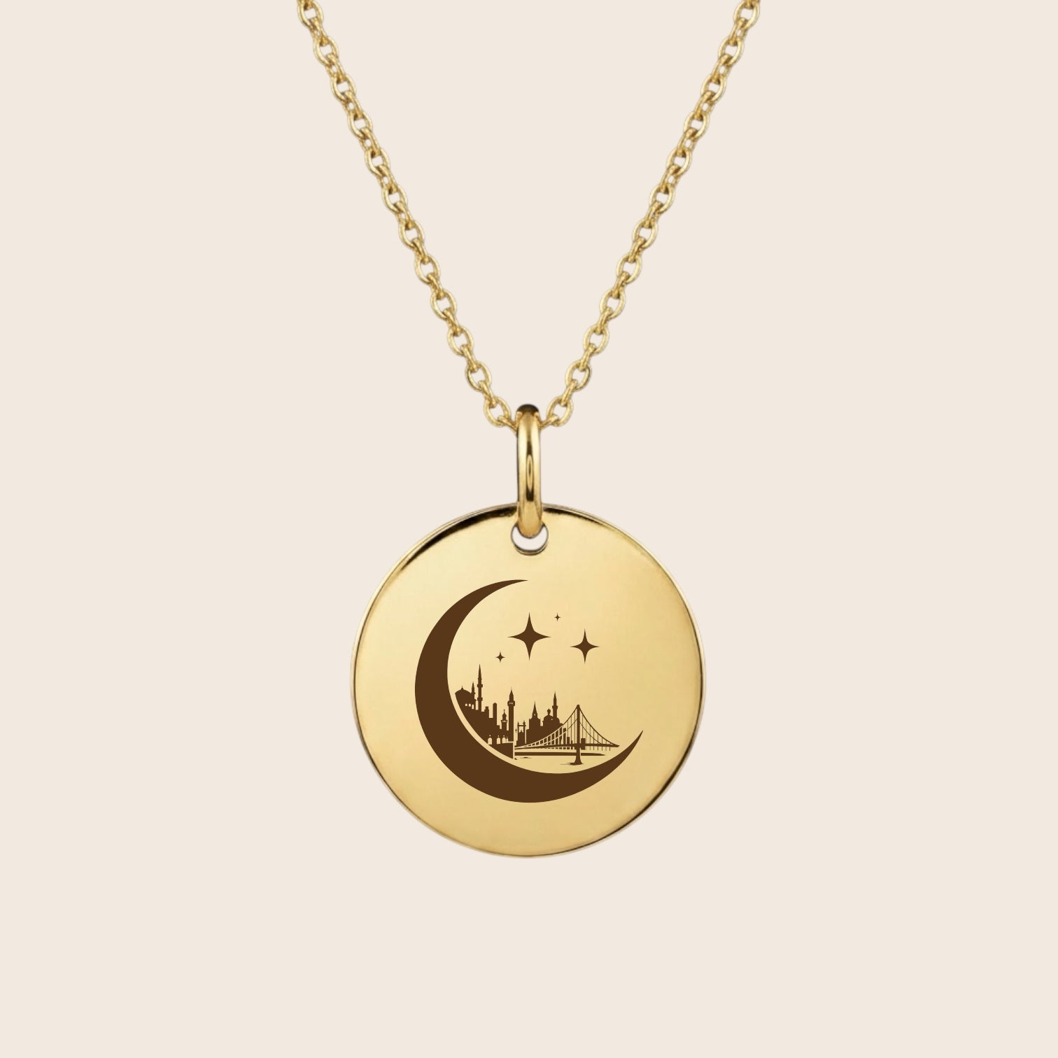 Heimat Schmuck Türkei – Bosporus-Brücke mit Halbmond & Stern – 925 Silber & Gold - NINASIA