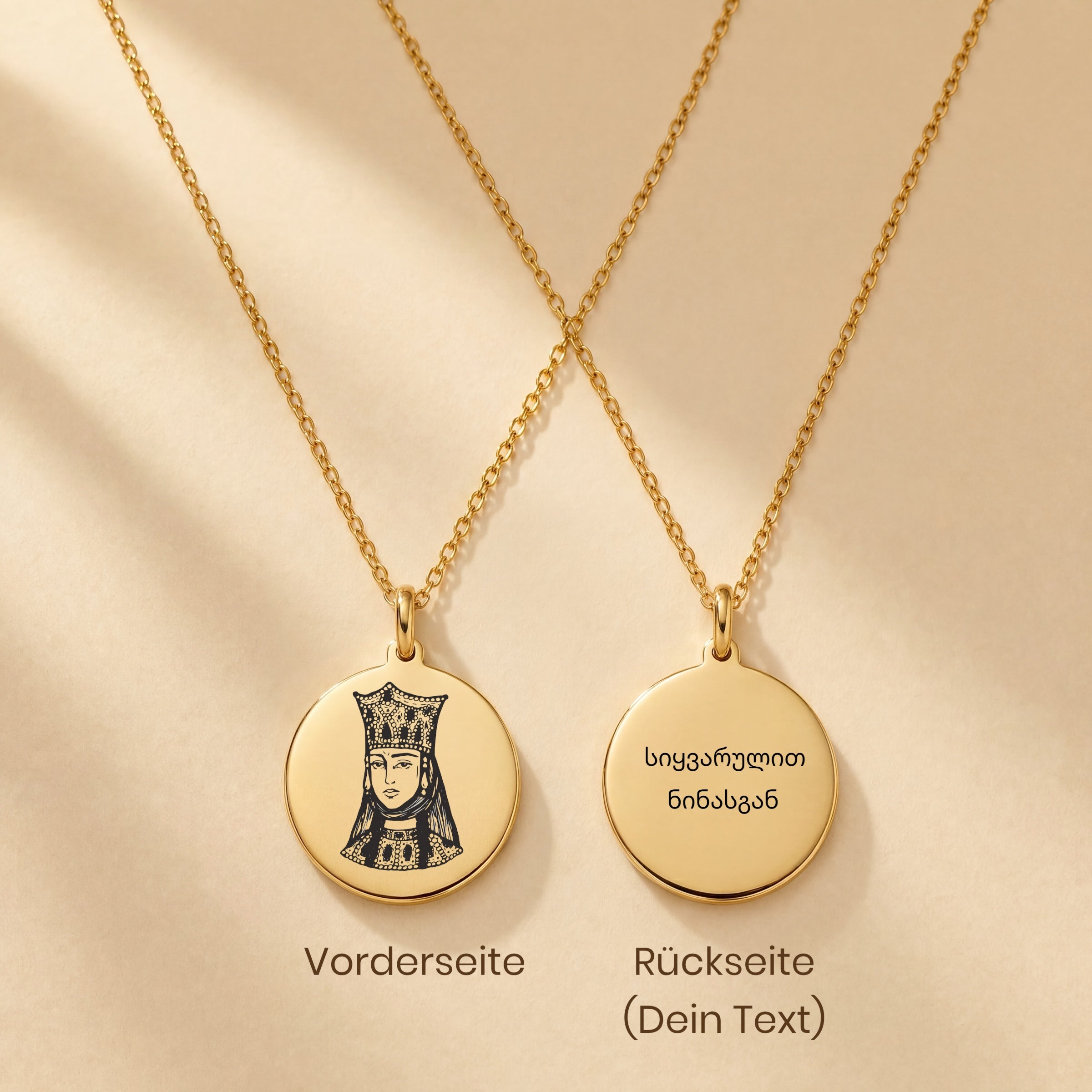 Homeland Jewelry – Georgia Tamar Mepe “King Tamar” Engraved Pendant – A Symbol of Connection to Georgia