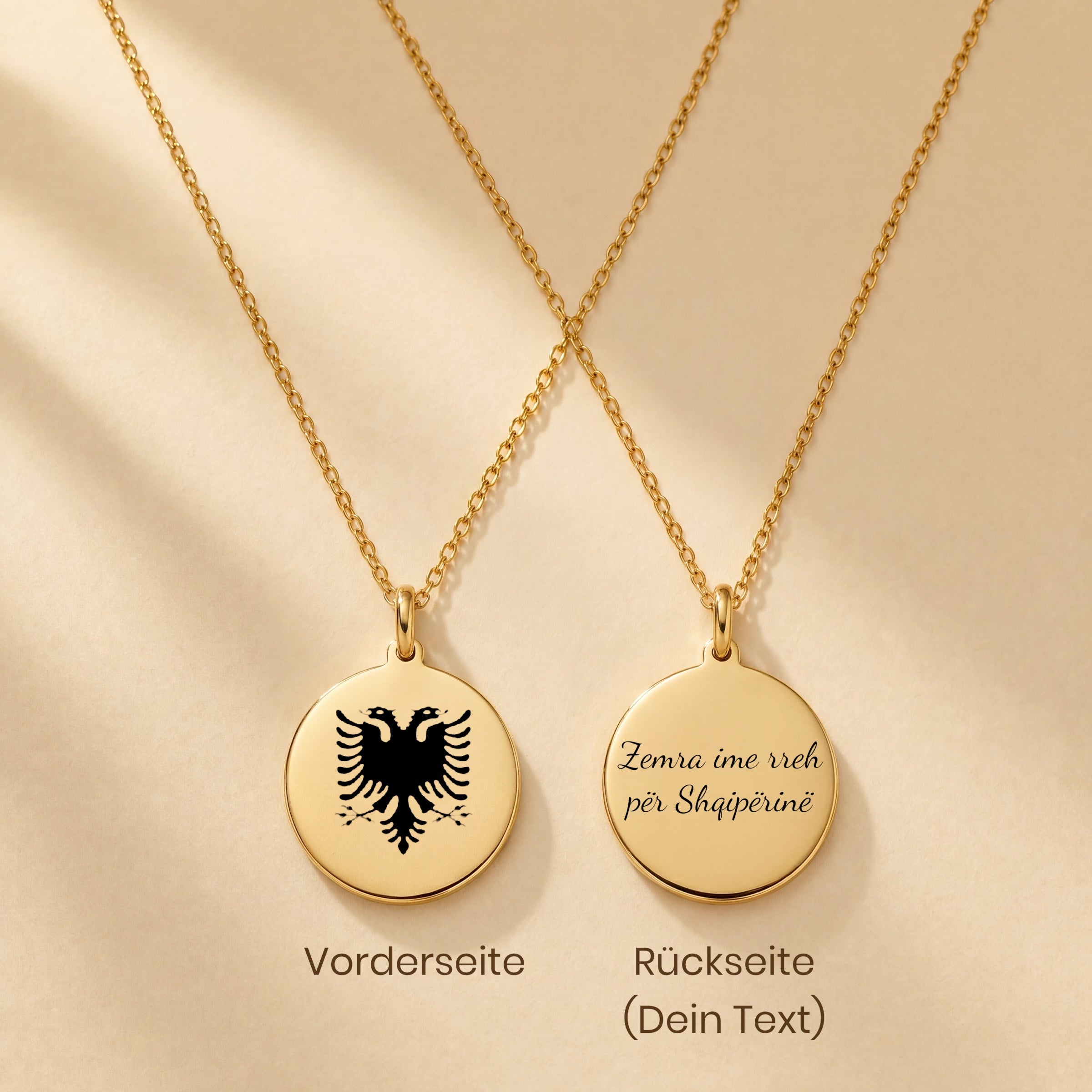 Heimat Schmuck – Albanien Adler Anhänger mit Gravur-Vorschlag „Zemra ime rreh për Shqipërinë” – Zeichen der Verbundenheit mit Albanien