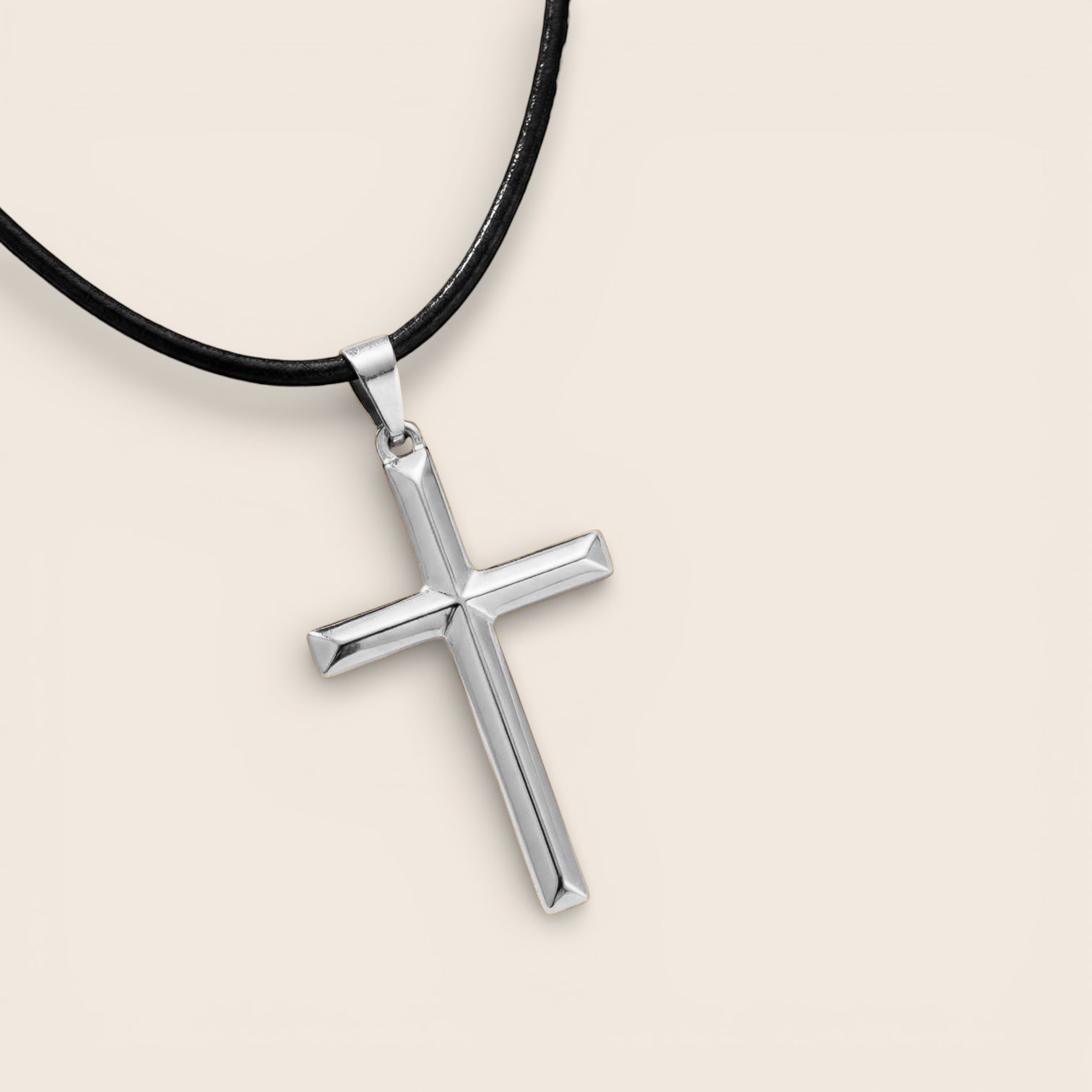 Herren Leder-Halskette mit massivem Kreuzanhänger – 925 Silber, 18K vergoldet, Unisex