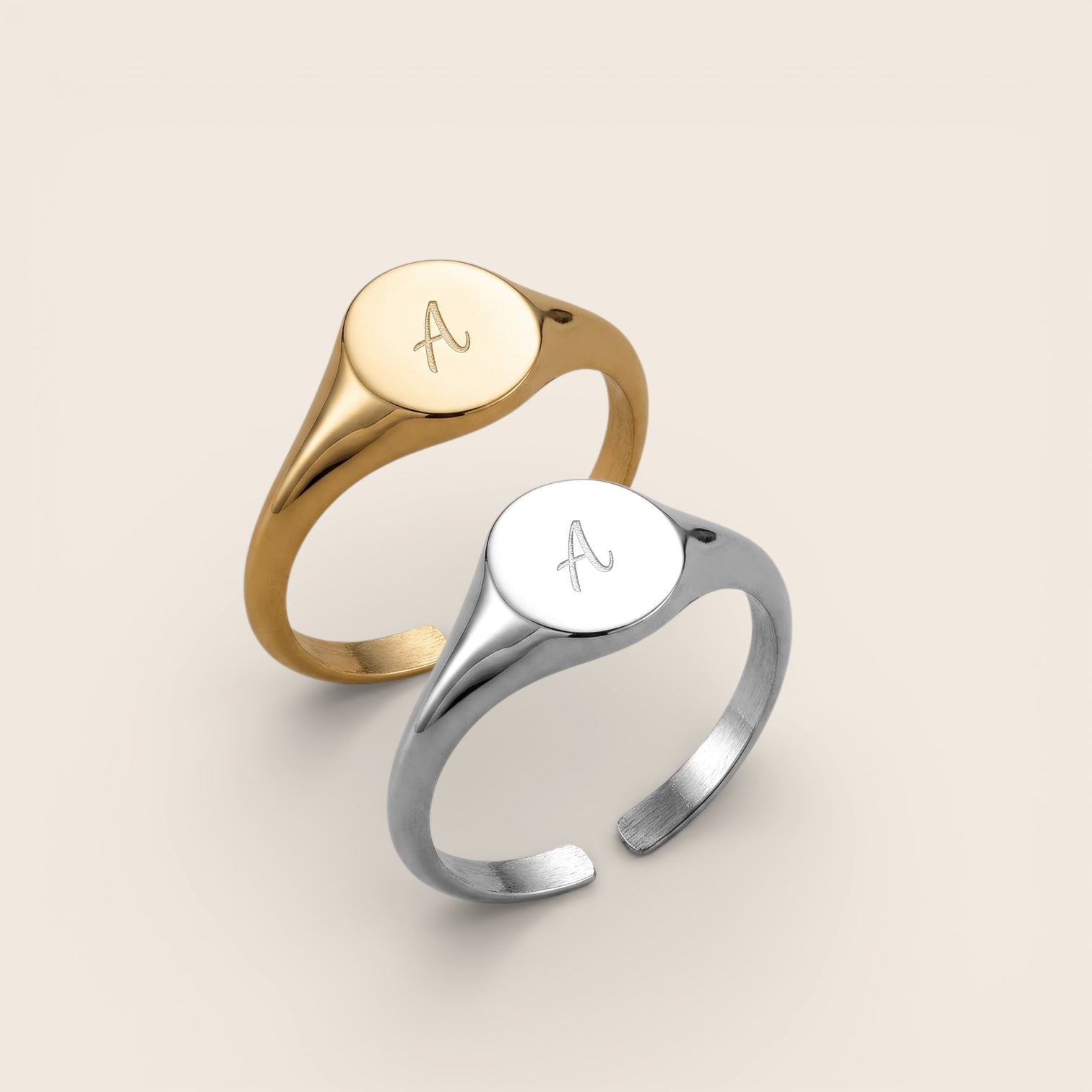 Personalisierter Siegelring mit Gravur – 925 Silber und Silber 18K vergoldet – Initialen, Symbole und mehr