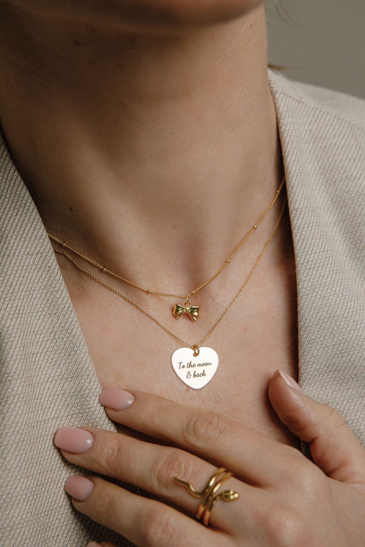 Personalisierte „me & you“ / „Forever started“ mit Datum Gravur herzförmige Halskette – 925 Silber 18K vergoldet - NINASIA