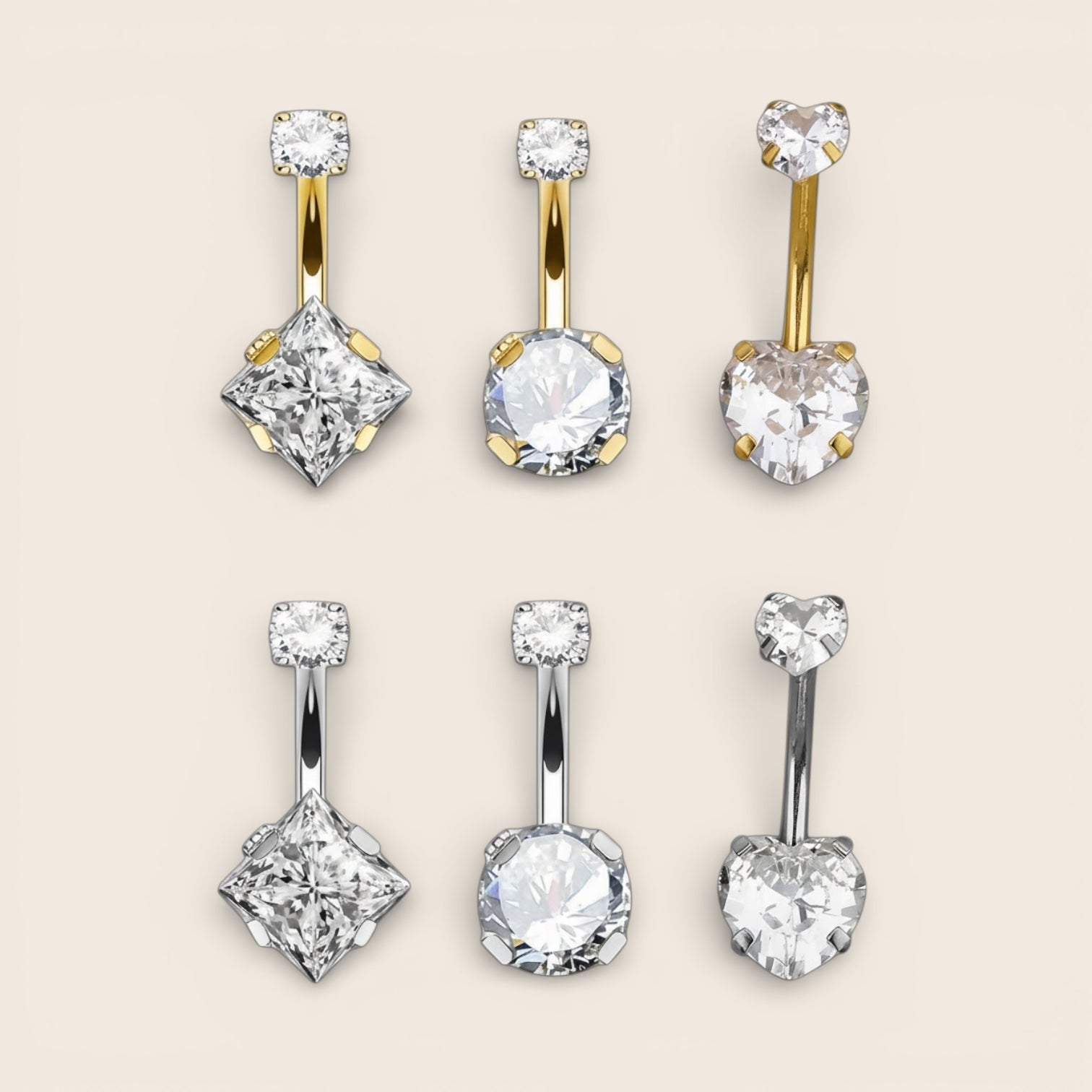 Bauchnabelpiercing aus Titan mit klaren Zirkonia-Steinen - NINASIA