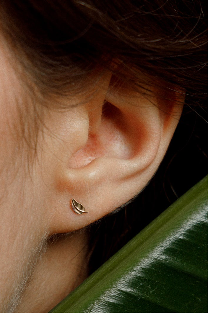 585 gold ear studs in leaf design – The Falling Leaf – Minimalist