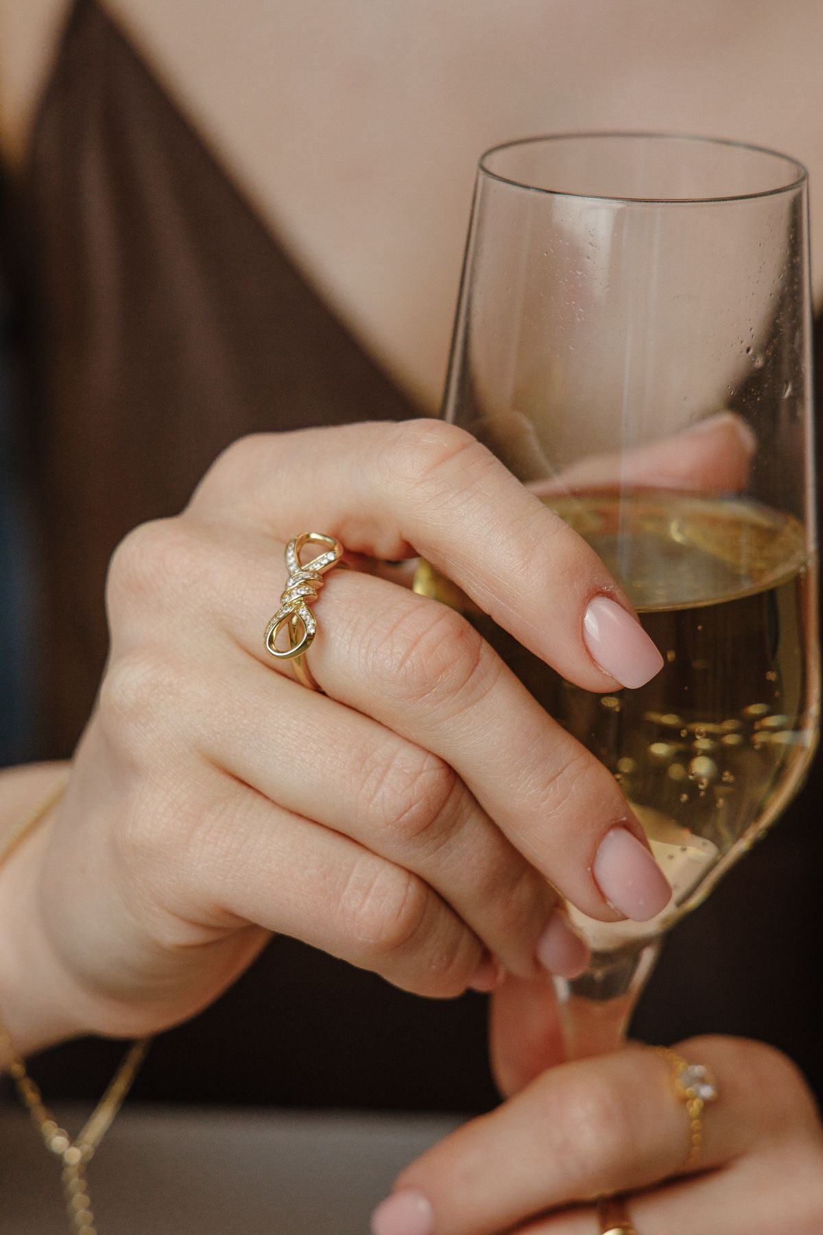 Schleife mit Zirkonia Ring Größenverstellbar aus 925 Silber vergoldet