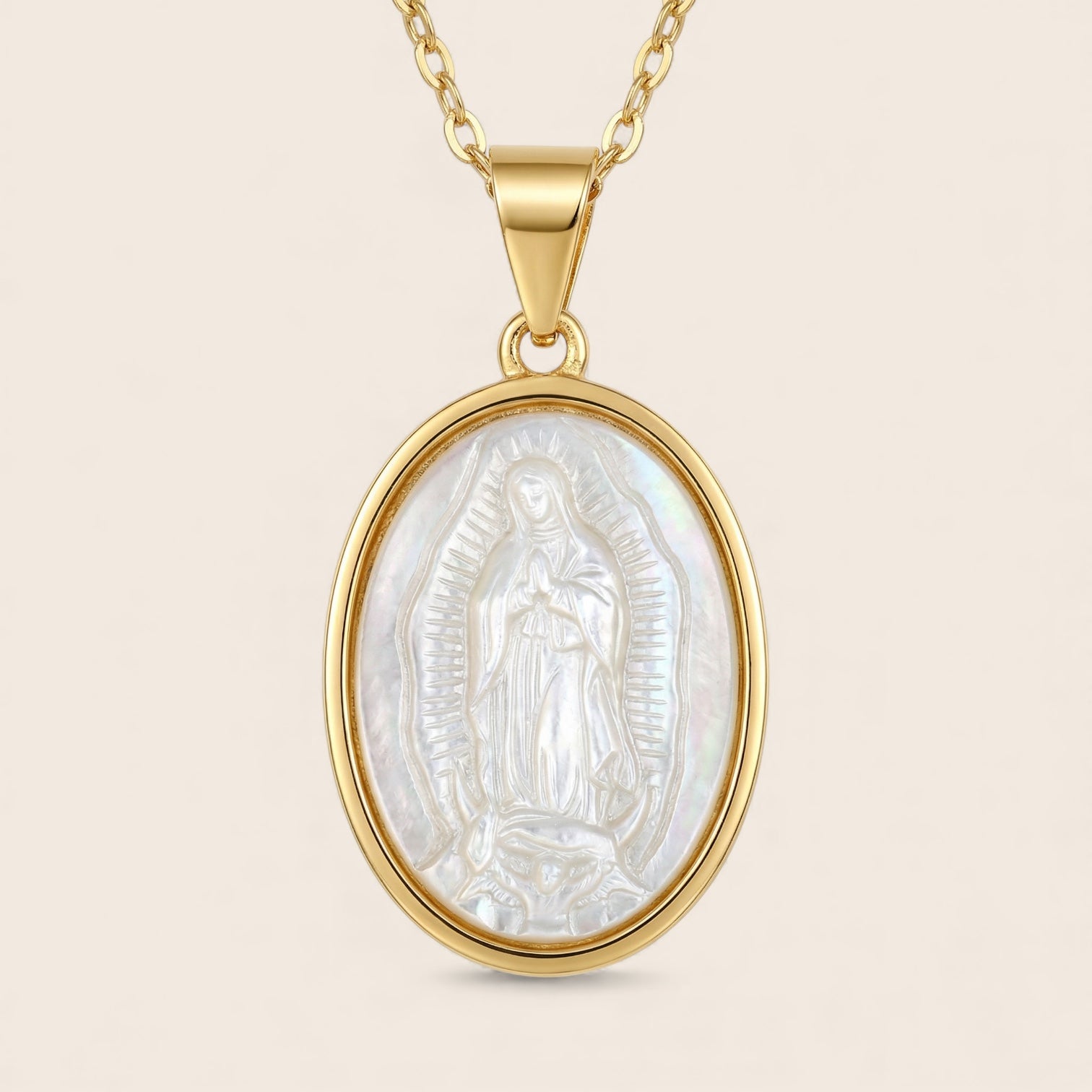 Runde Muschel Charm Maria Halskette aus 925er Silber 18K vergoldet