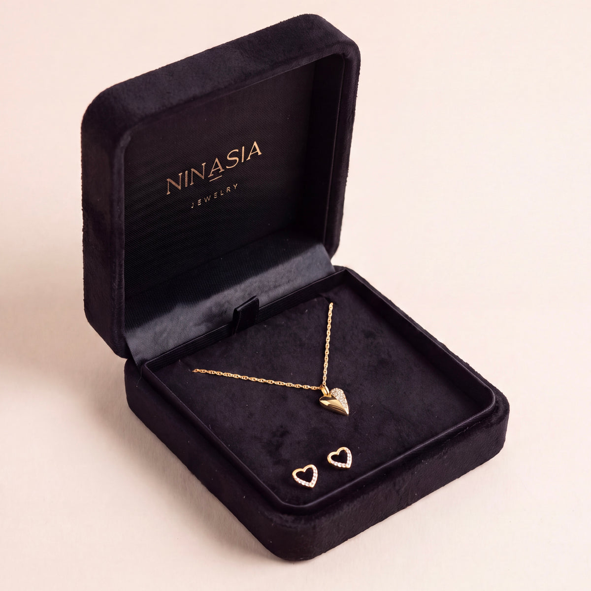 Desira – Schmuckset Herz Ohrstecker und Halskette aus 925 Silber 18K vergoldet