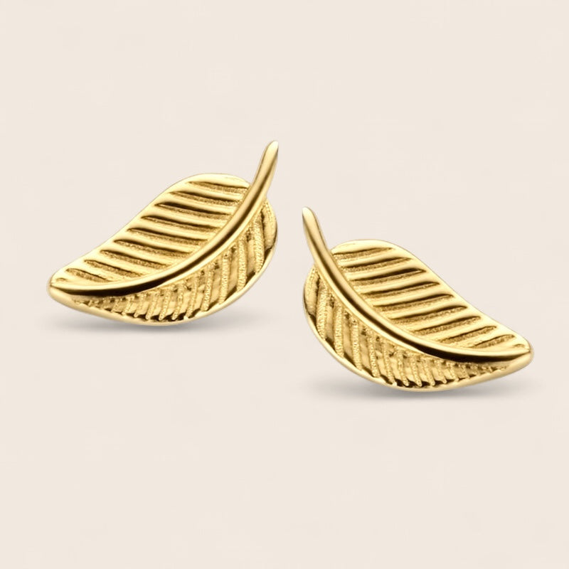 585 gold ear studs in leaf design – The Falling Leaf – Minimalist
