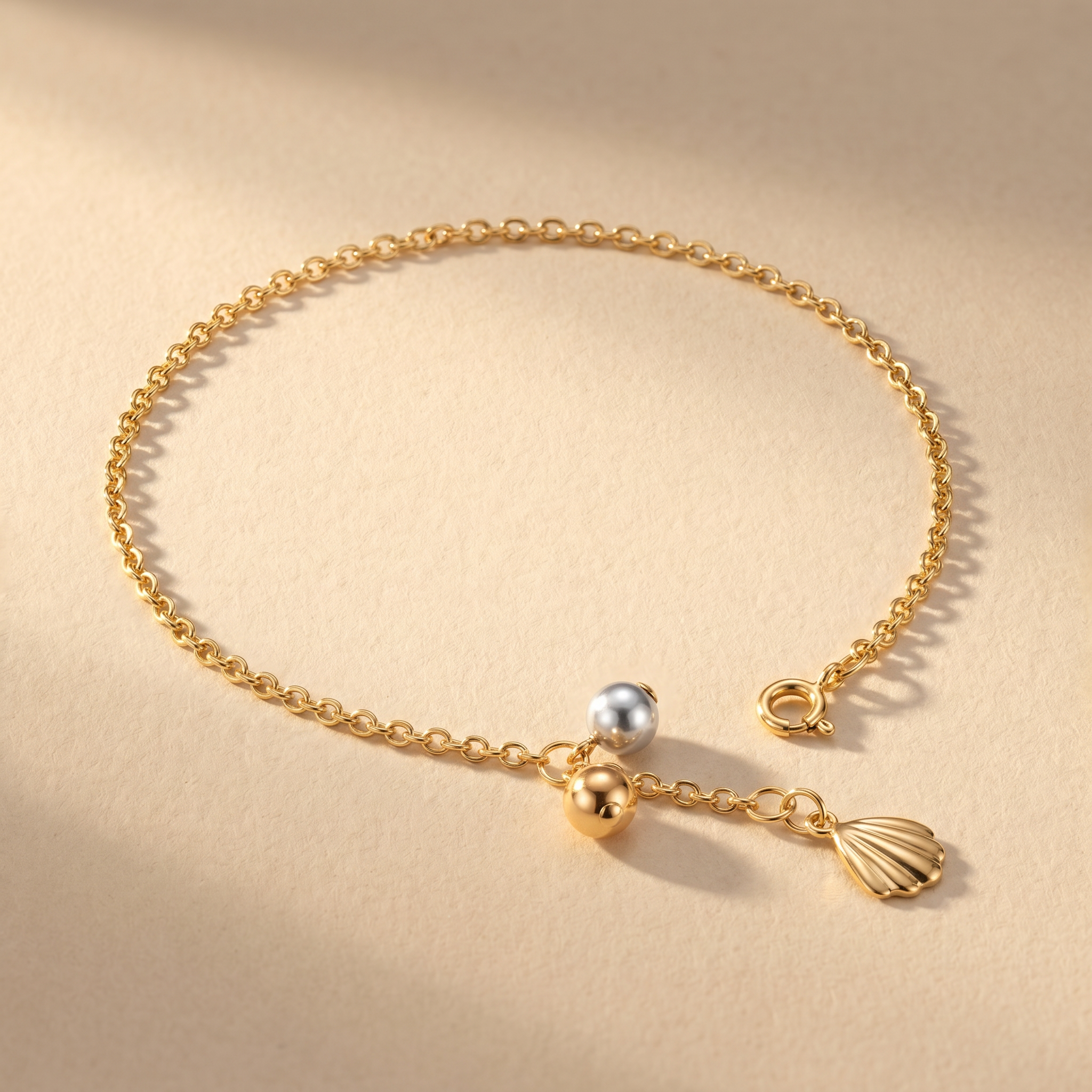 Sea Lover Fußkette mit Muschelanhänger und Swarovski-Elementen – 925 Silber vergoldet