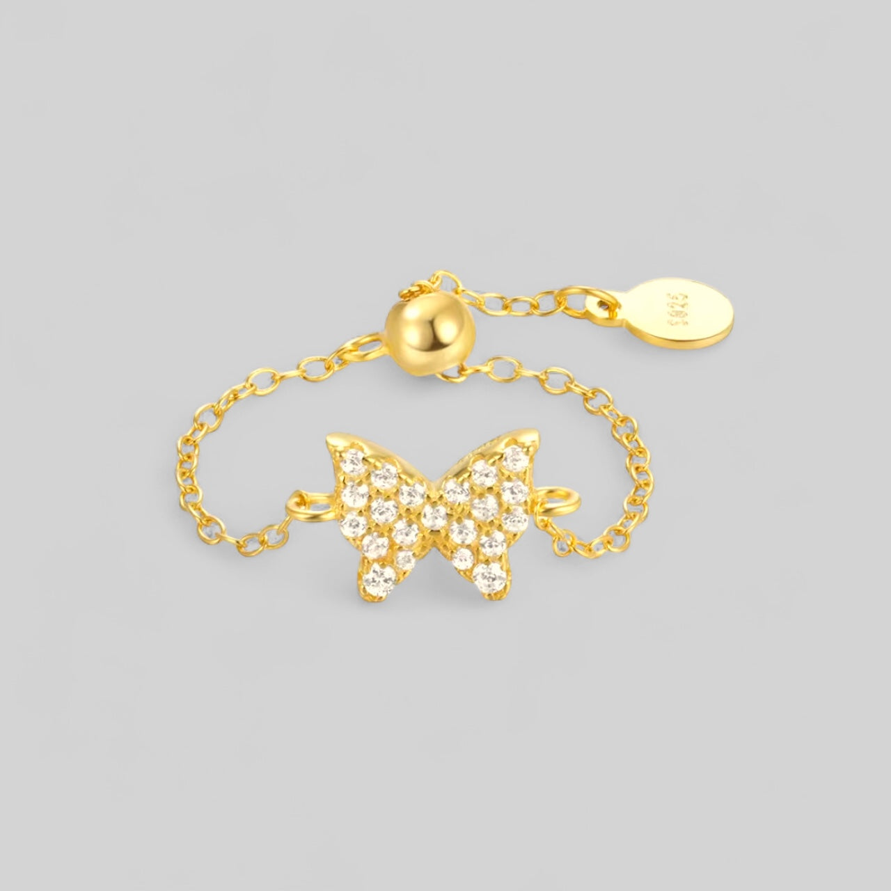 Golden Butterfly glow - zarter Zirkonia Ring mit Schmetterling Design - grössenverstellbar - aus 925 Silber 14k vergoldet