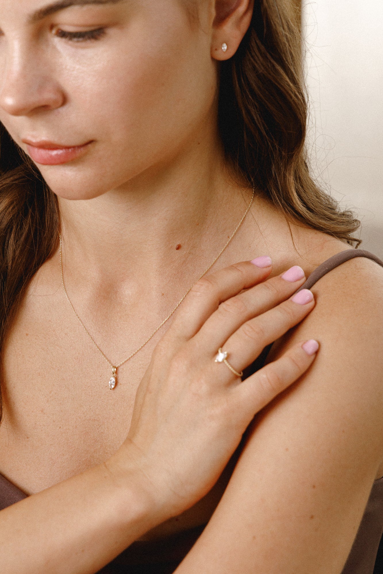 585 Gold Collier mit Zirkonia - Marquise Design Halskette für Damen