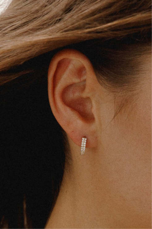 585 Gold Klappcreolen 13/2.7mm mit 48 Zirkonia - strahlende Ohrringe