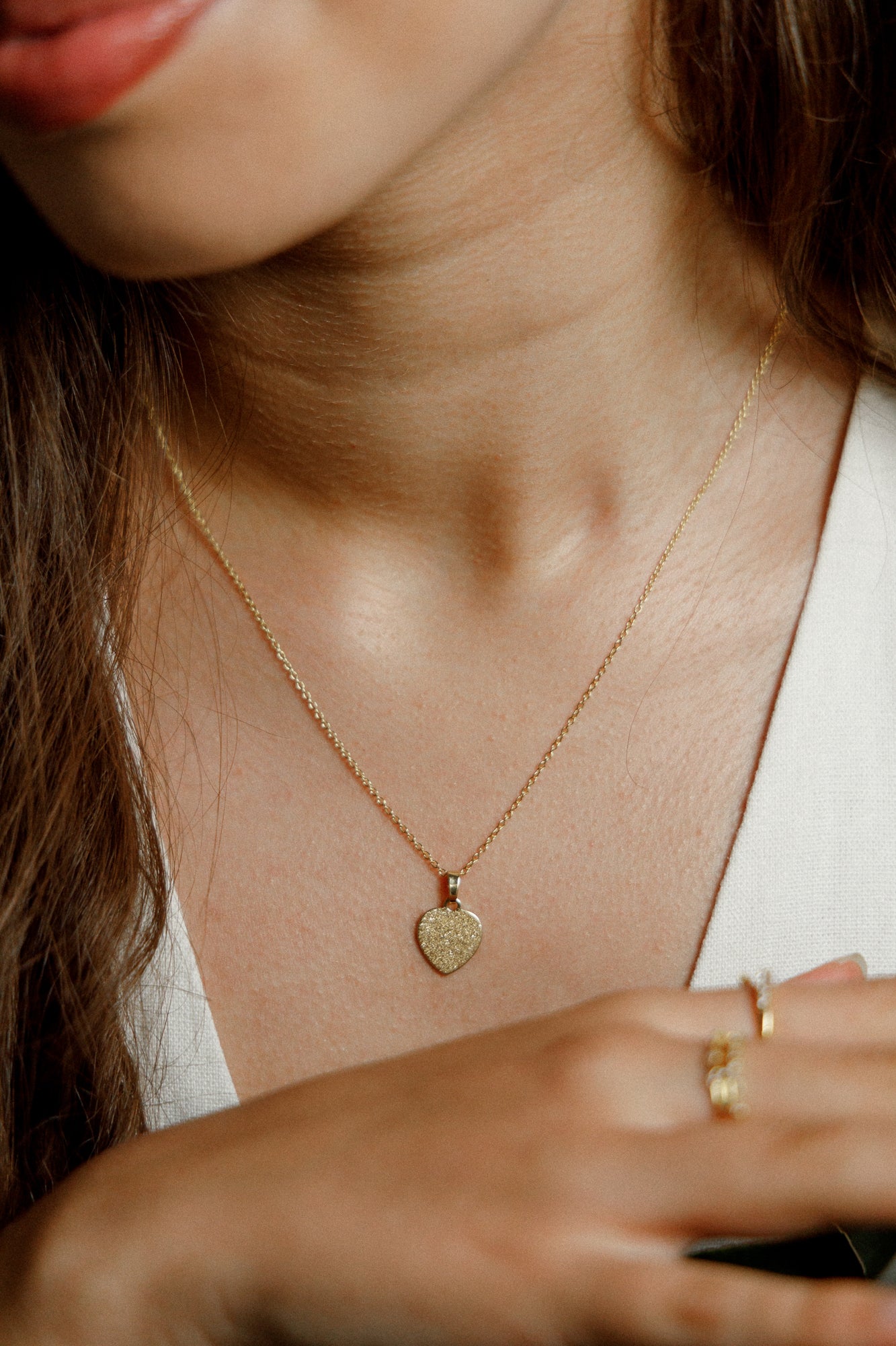 Personalizable heart pendant with diamond glitter necklace made of 925 silver 14K gold-plated