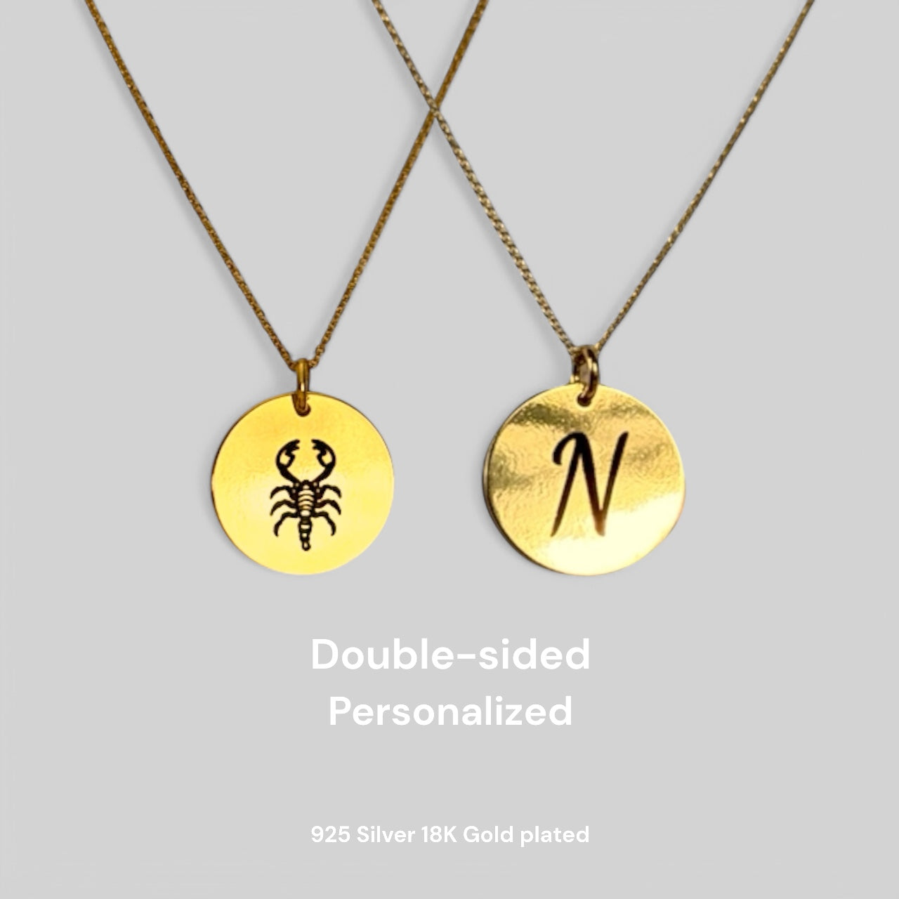 Personalisierte doppelseitige Halskette – Gravierte Sternzeichen- & Initialen-Kette aus 925 Silber 18K vergoldet