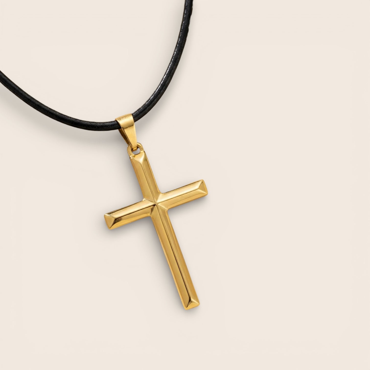 Herren Leder-Halskette mit massivem Kreuzanhänger – 925 Silber, 18K vergoldet, Unisex