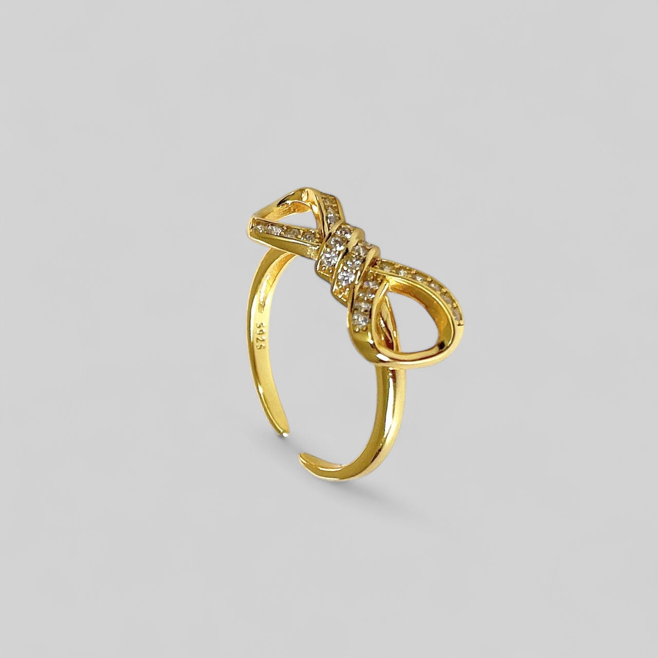 Schleife mit Zirkonia Ring Größenverstellbar aus 925 Silber vergoldet