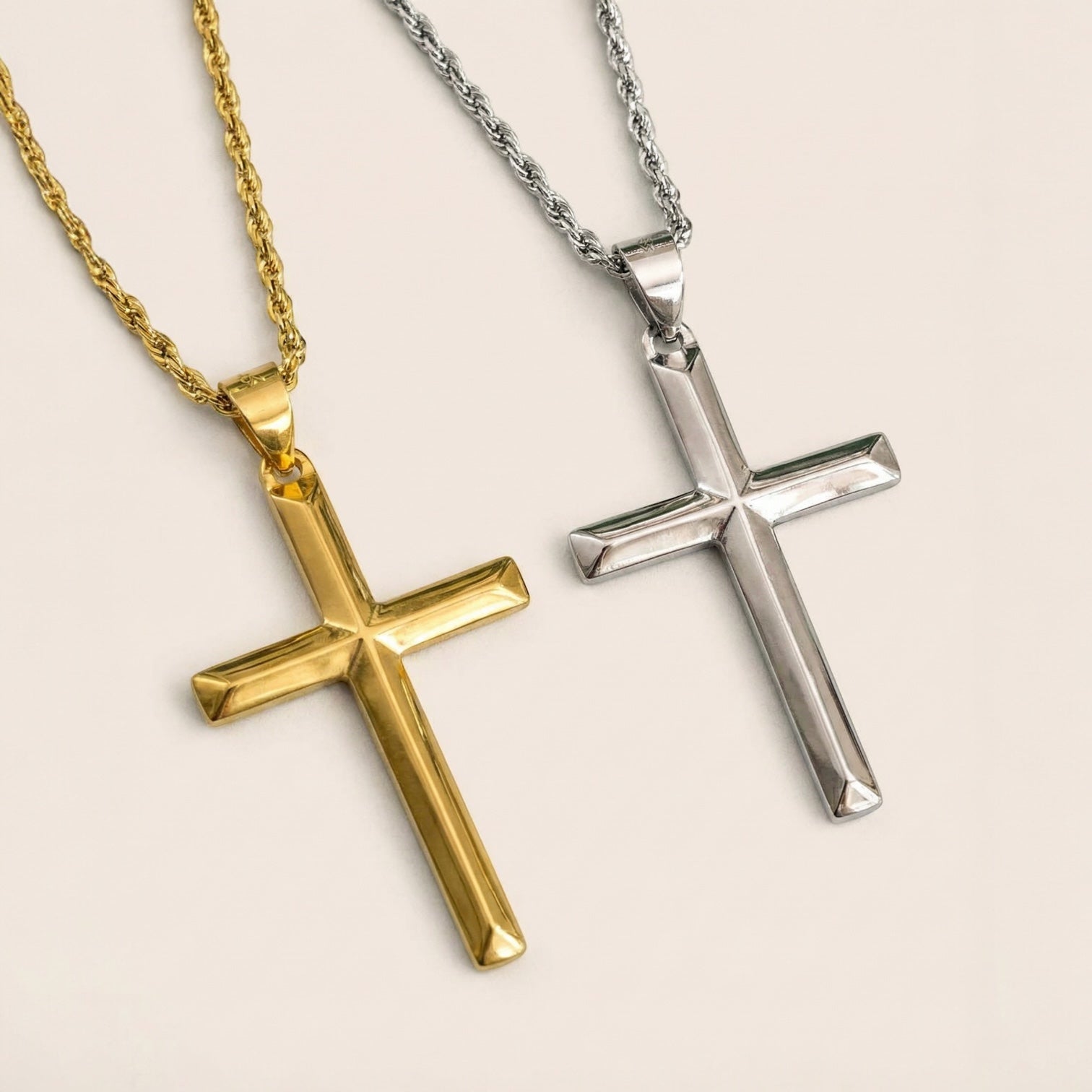 Herren Halskette massive Kreuzkette mit Diamantschliff – 925 Silber 18K vergoldet, Unisex