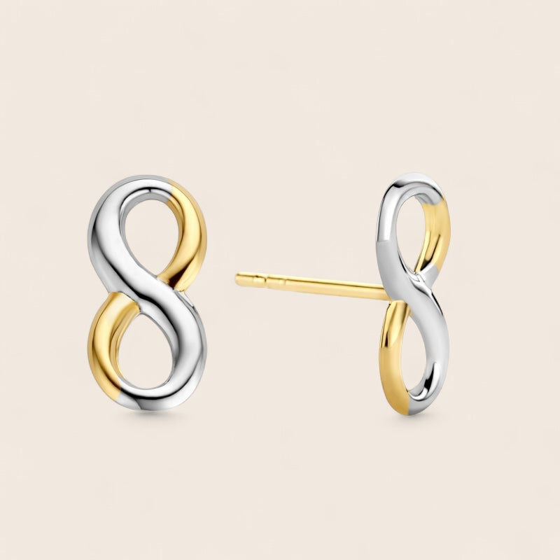 585 Gold Bicolor Stud Earrings – Endless Love in infinity design – Minimalist