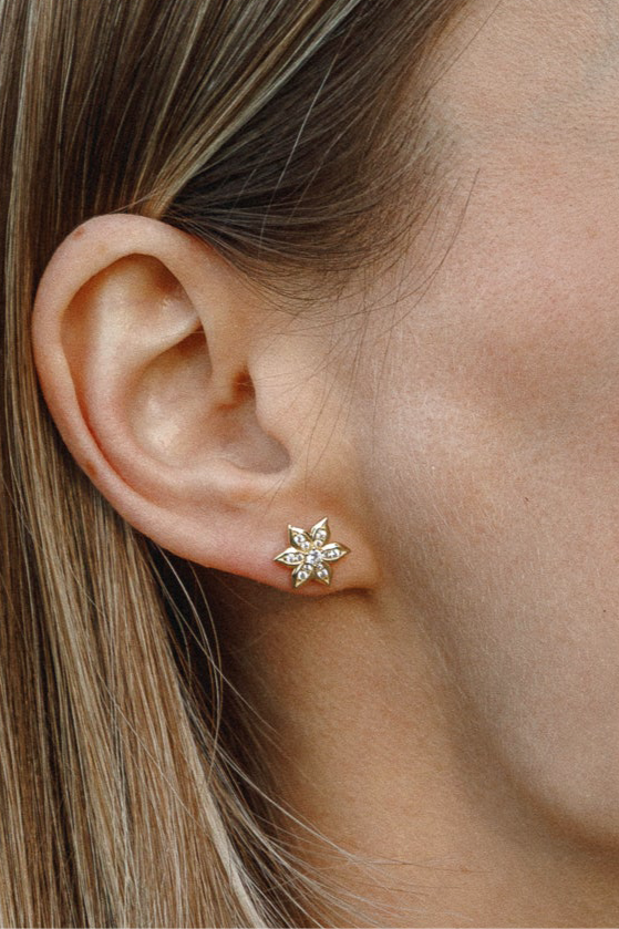 Lotus-Blume Ohrstecker mit Zirkonia – Ohrringe aus 925 Silber 14K vergoldet