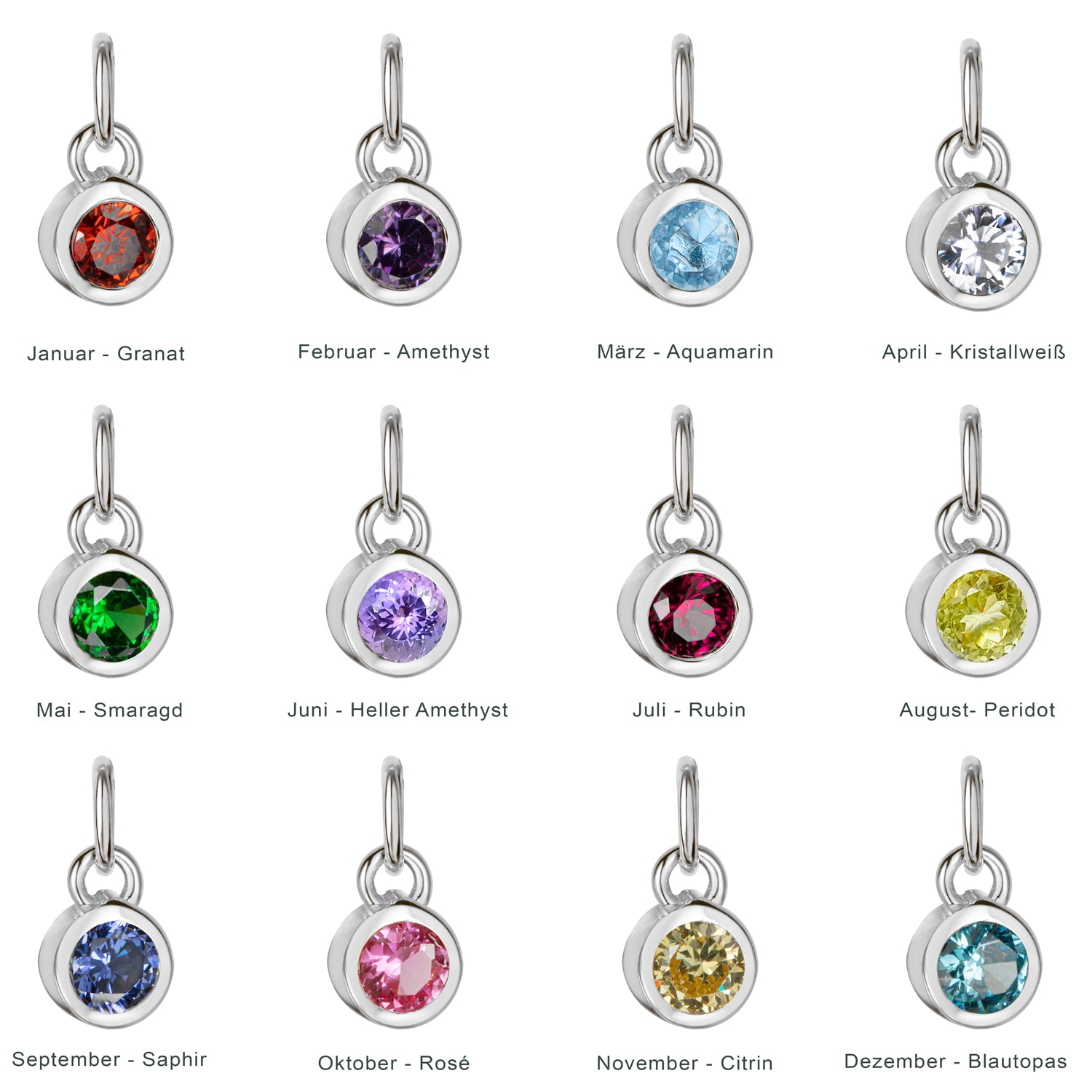 Round birthstone pendant made of 925 silver or silver gold-plated