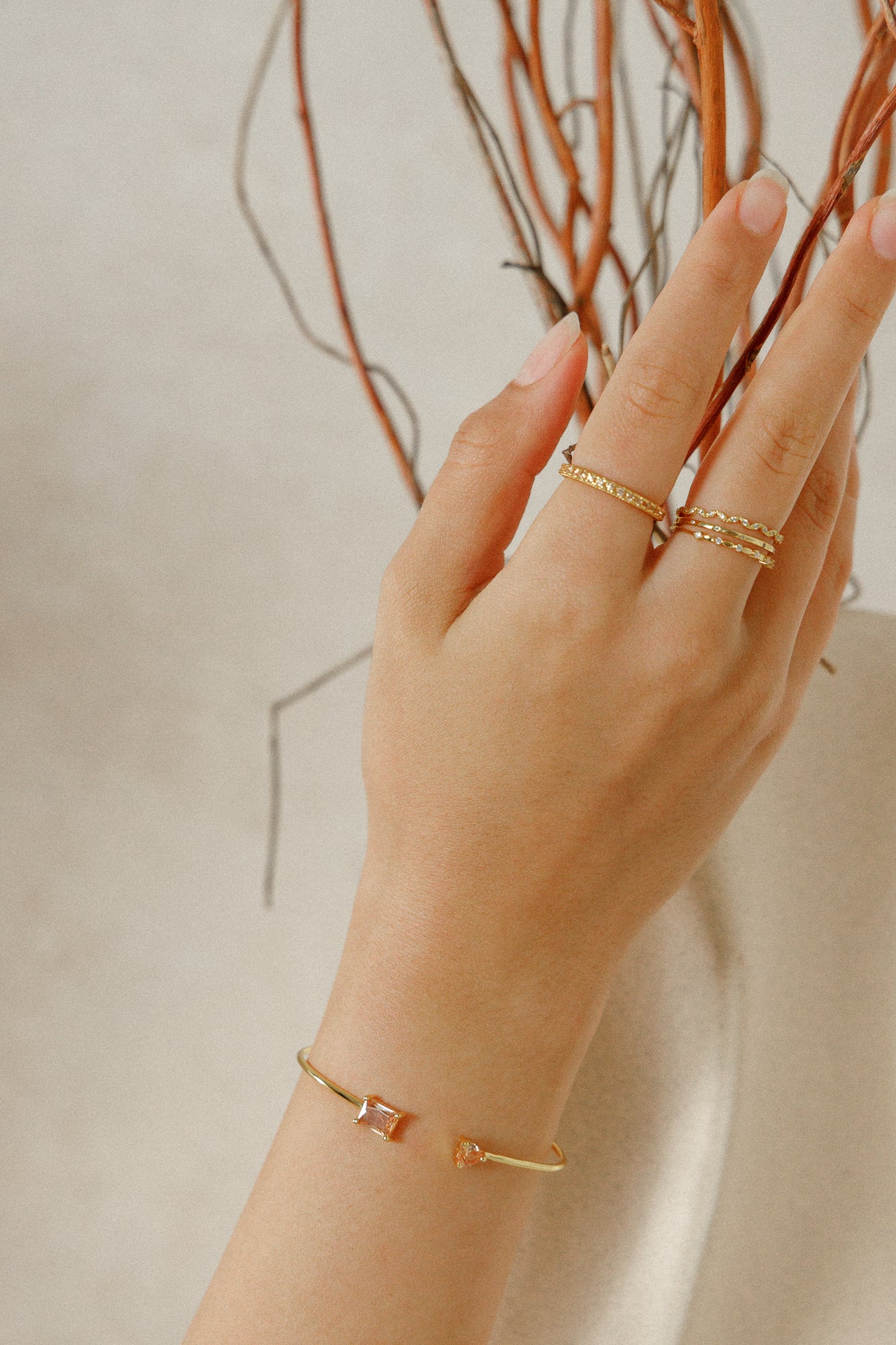 DARK CHAMPAGNE – elegant bangle with shining zirconias, 925 silver 18K gold-plated