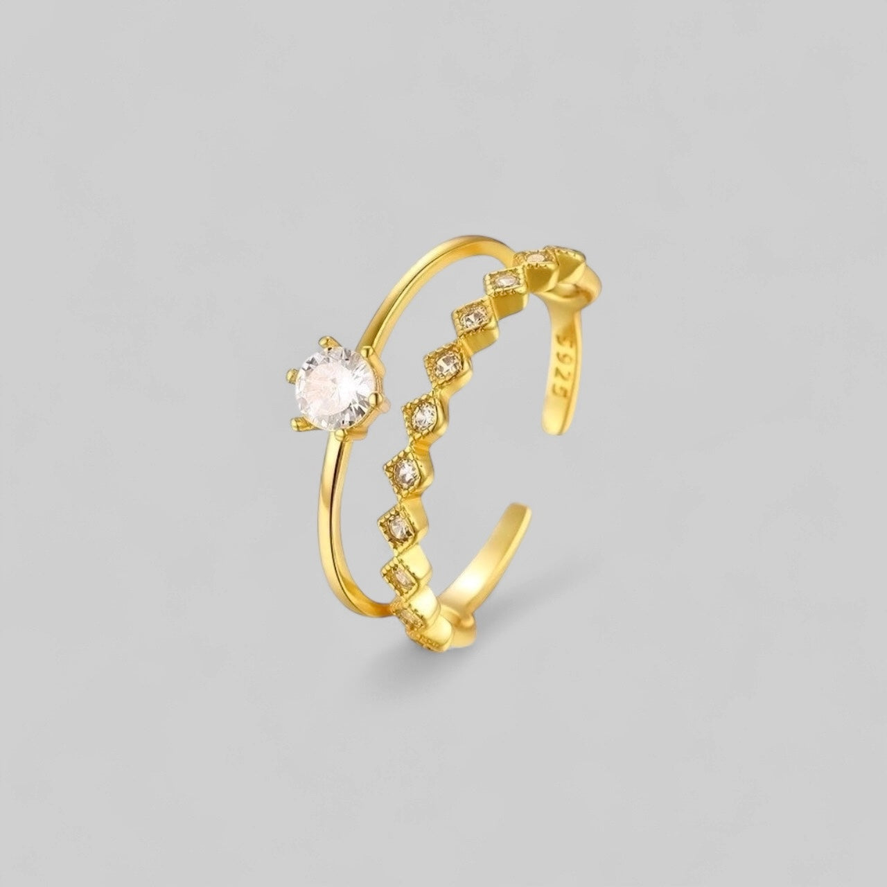 Doppellagiger Zirkonia Ring aus 925er Silber vergoldet