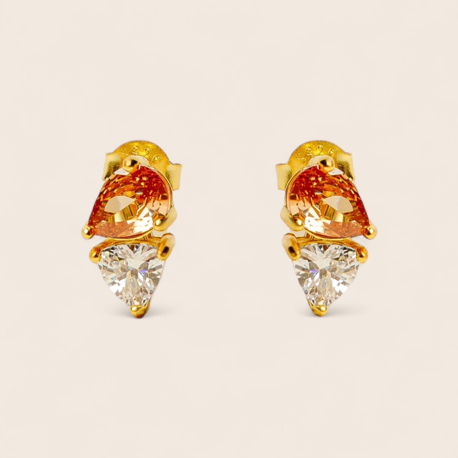 DARK CHAMPAGNE – elegant earrings with 2 zirconias, made of 925 silver 18K gold-plated