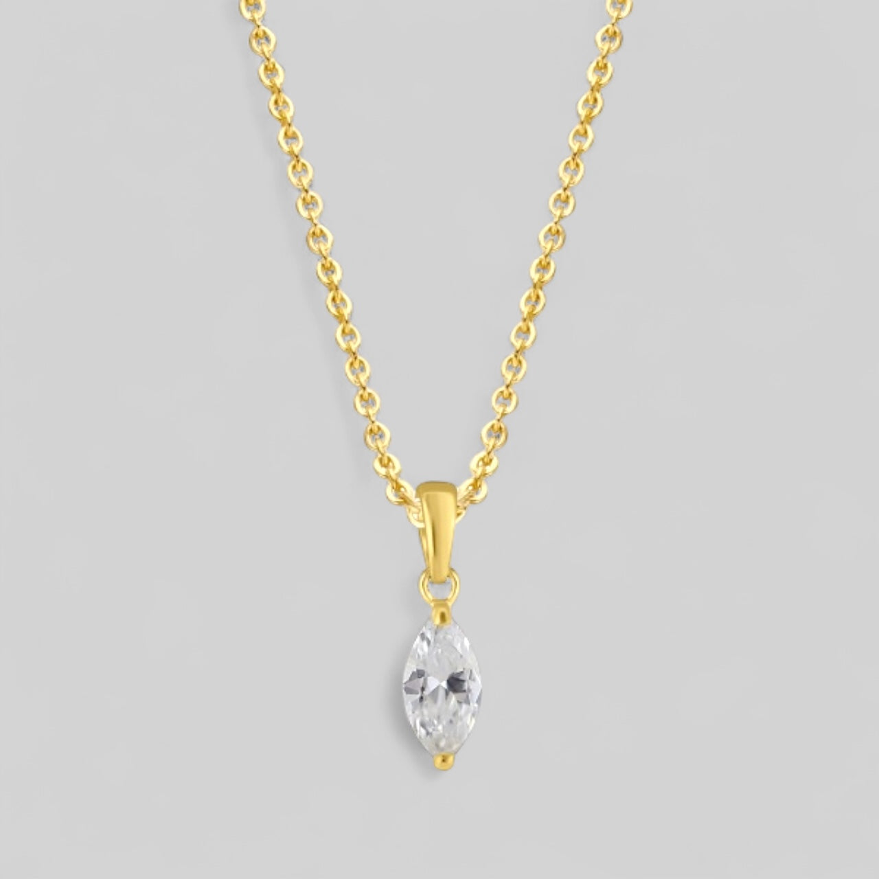 585 Gold Collier mit Zirkonia - Marquise Design Halskette für Damen