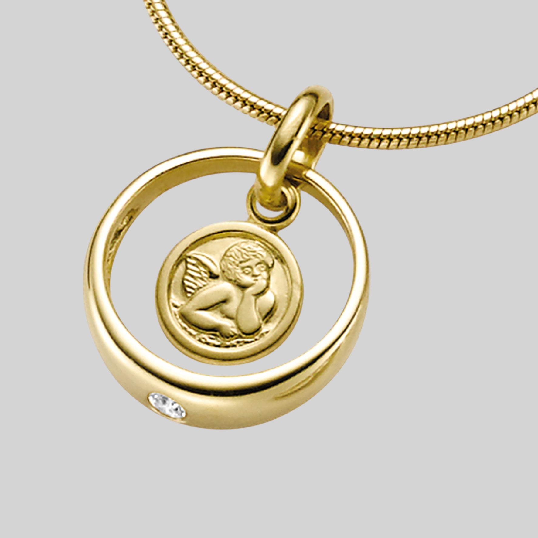 333 Gold Taufring mit Engel & Zirkonia