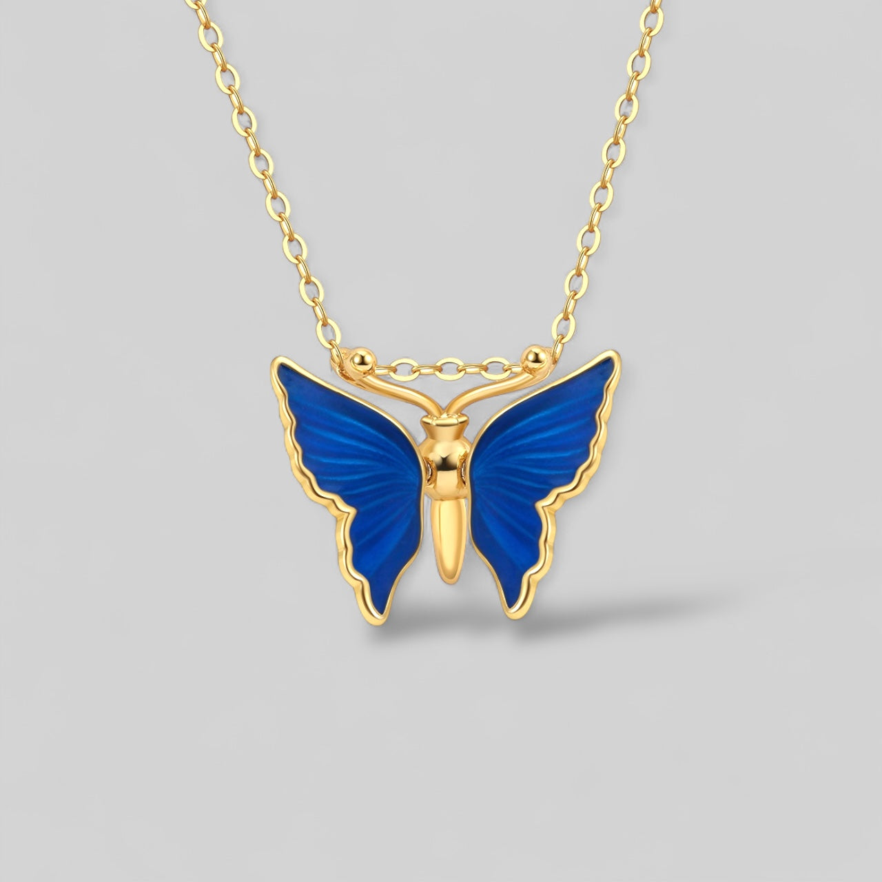 Blue Butterfly – Zierliche 3D-Schmetterlings-Halskette - aus 925 Silber 14k vergoldet