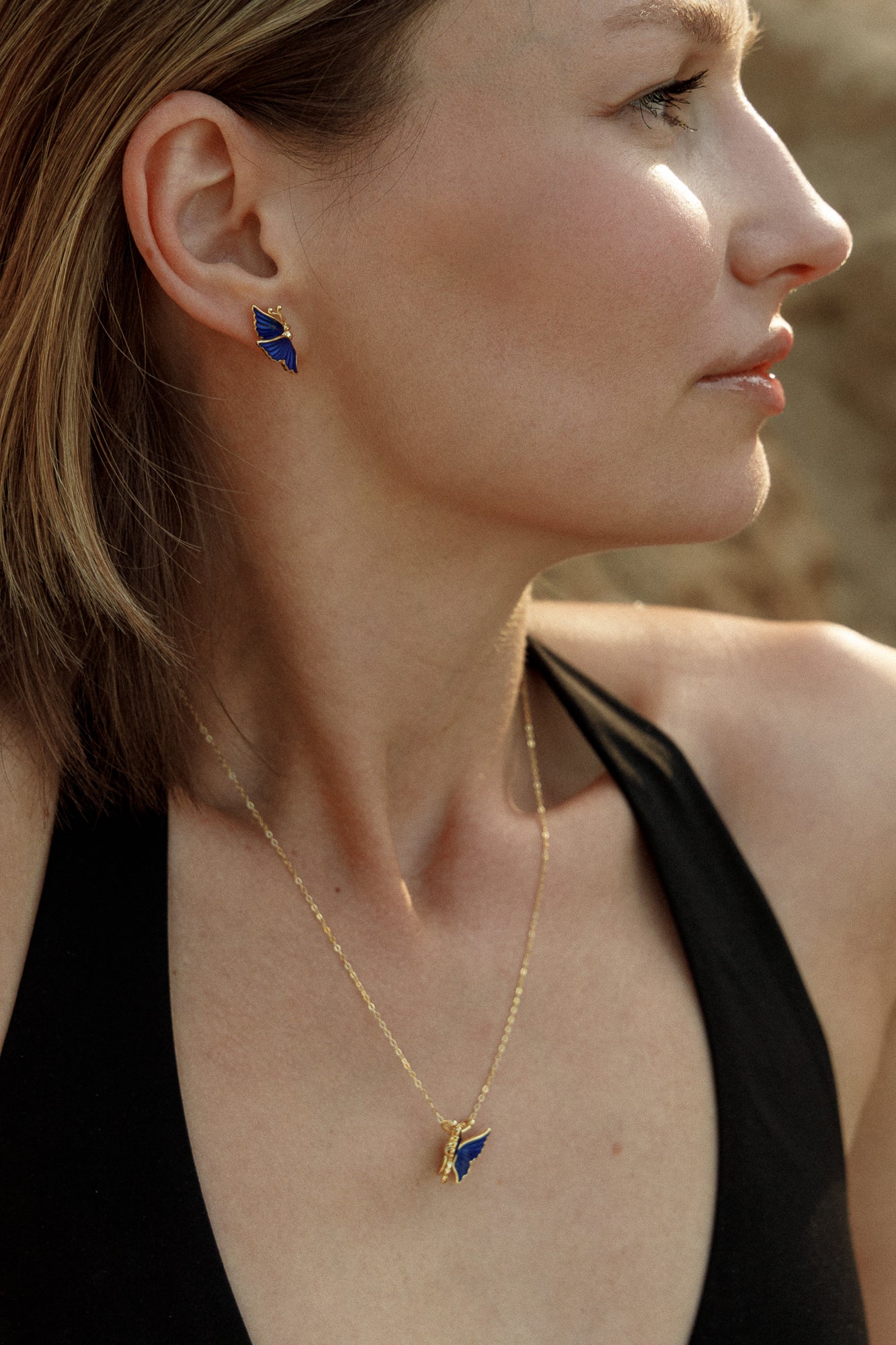 Blue Butterfly – Zierliche 3D-Schmetterlings-Ohrstecker - Ohrringe aus 925 Silber 14k vergoldet