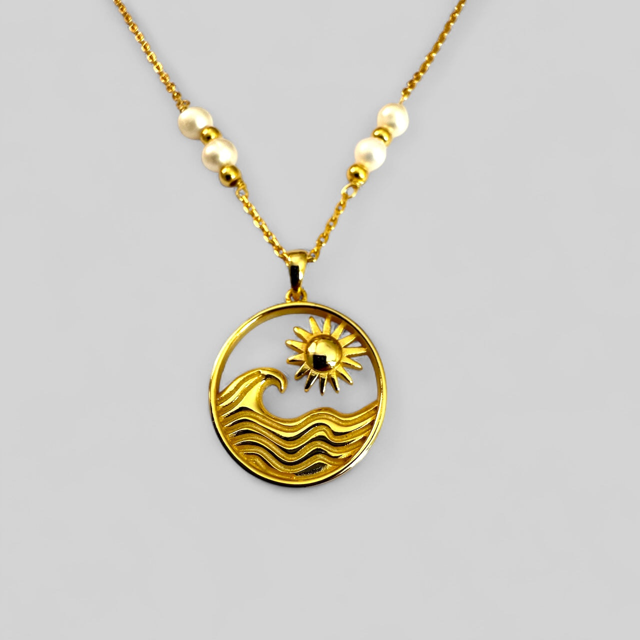 A place to be - Sun and waves necklace with pearl - made of 925 silver 18k gold-plated